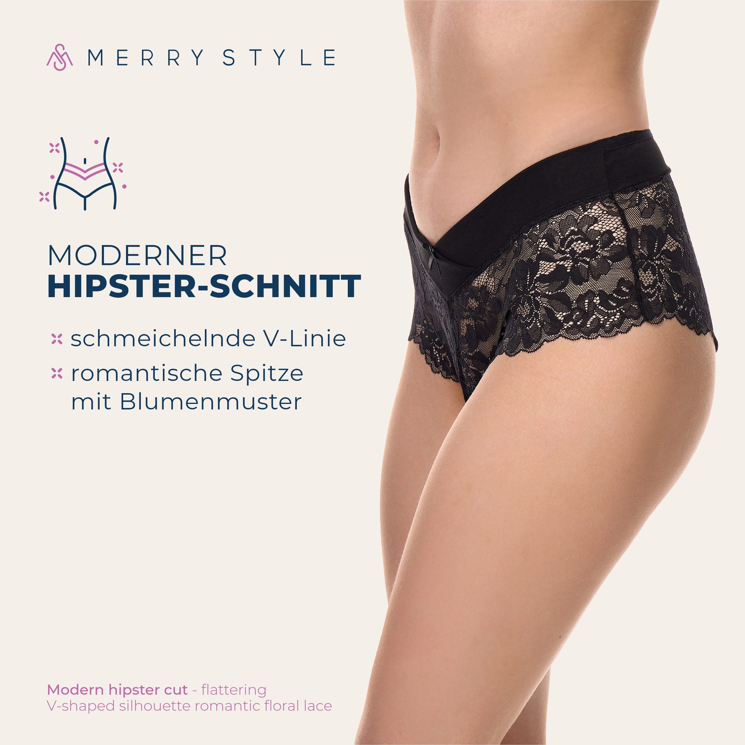 Merry Style Lange Unterhose Damen Unterhose Hipster Hot Pants mit Spitzenbesatz MSGAB155-2P (1-St) Top Qualität und sexy – Bild 3 von 5