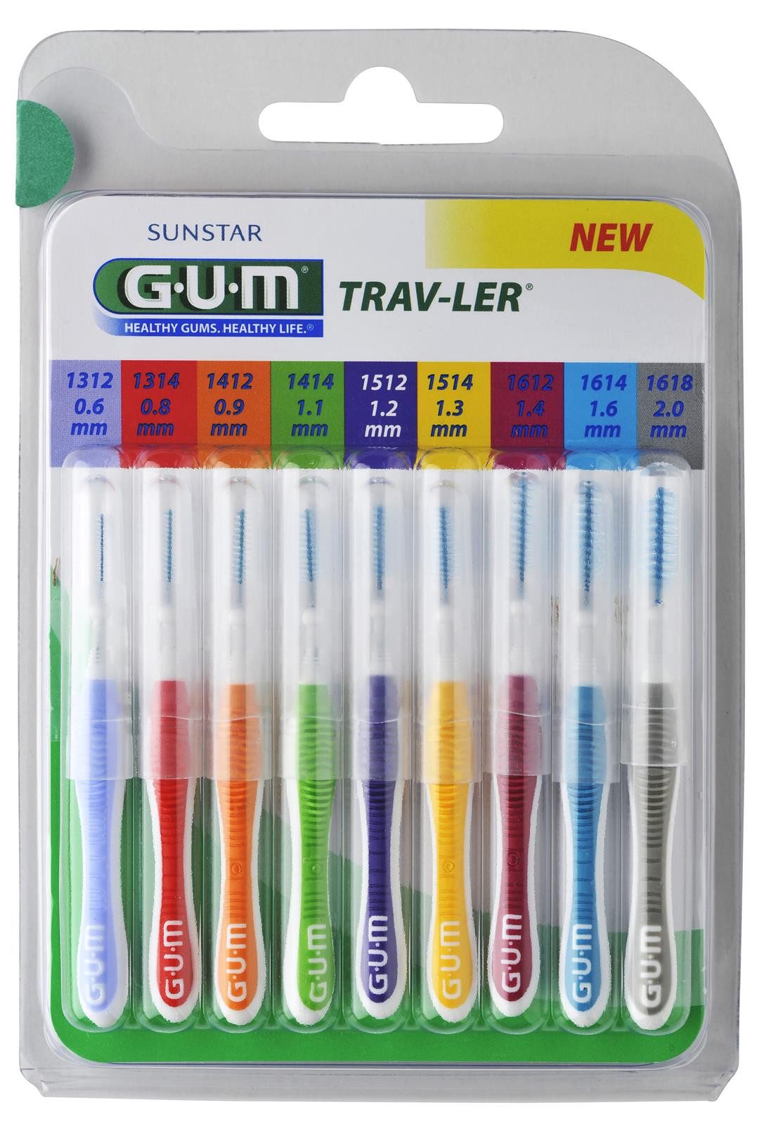 GUM Interdentalbürsten GUM TRAV-LER Interdentalbürsten gemischt - 9 Stück 0,6mm bis 2,0mm