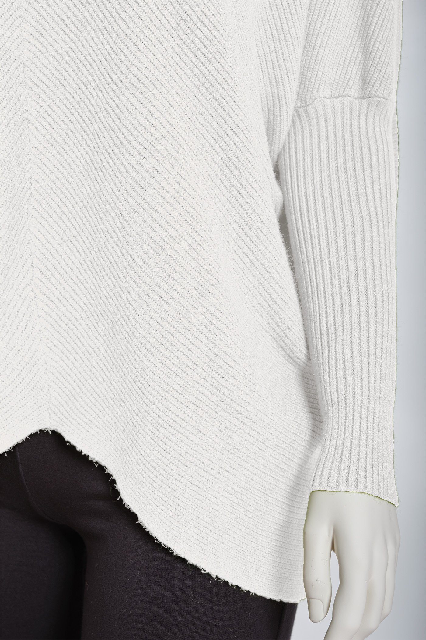Pullover länger Rippstrick Oversized Damen (1-tlg) Strickpullover Fledermausärmel hinten PEKIVESSA elfenbein