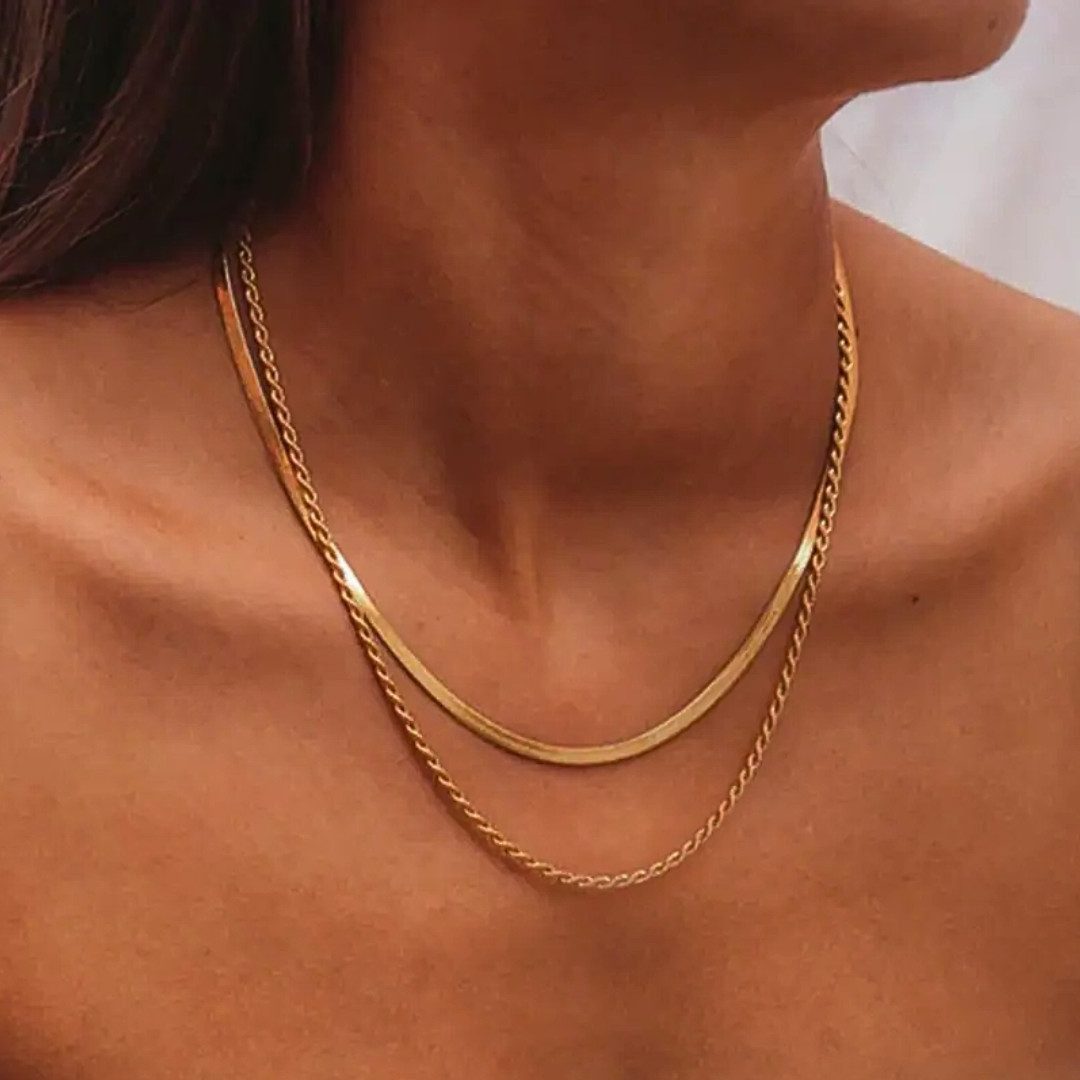 GOLDKLEIN Edelstahlkette Edelstahl vergoldet Schmuck doppelt günstig online kaufen