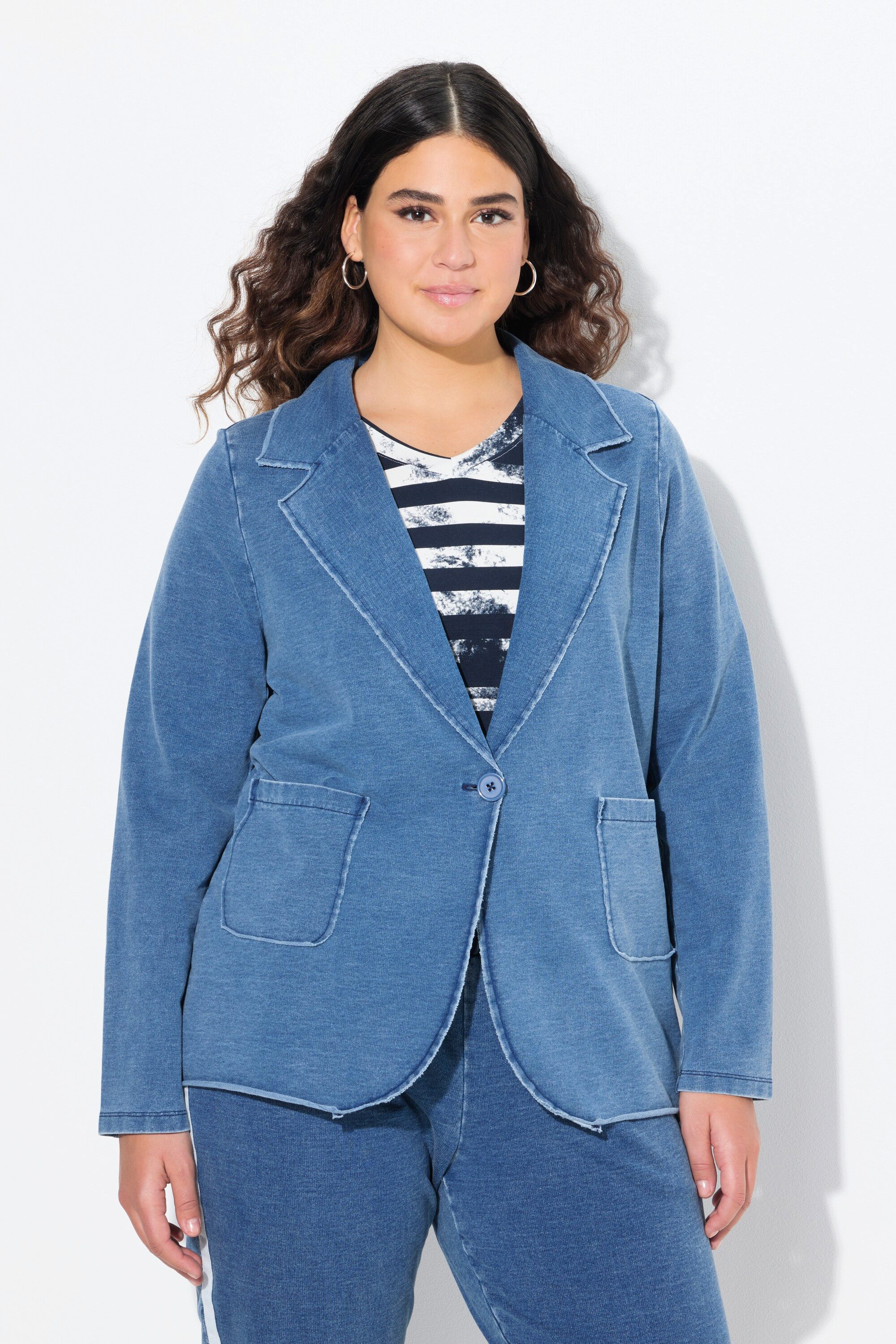 Ulla Popken Blusenblazer Sweatblazer Jeansoptik Reverskragen günstig online kaufen
