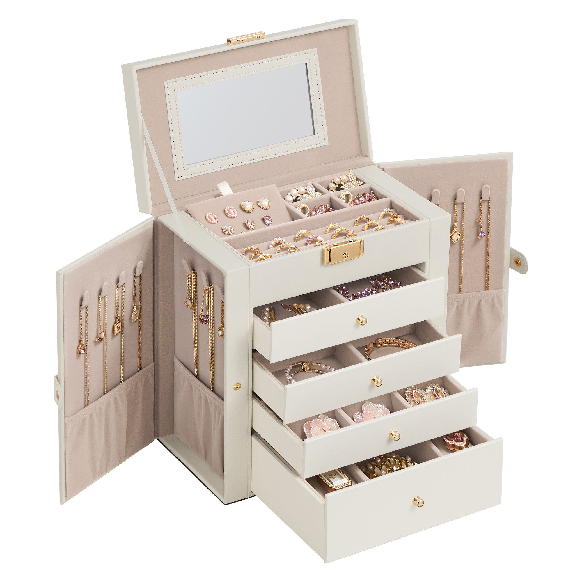 SONGMICS Schmuckkasten, Schmuckschatulle mit 5 Ebenen, seitlichen Klapptüren