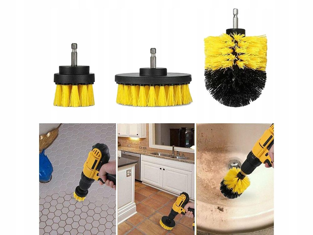 VERK GROUP Reinigungsbürste Bürstenaufsatz 3tlg Set Akkuschrauber Nylon Reinigungsbürste, Fugen, Akkuschrauber, Fahrzeugreinigung, Gartenmöbel, Felgen, Küche, B – Bild 2 von 5