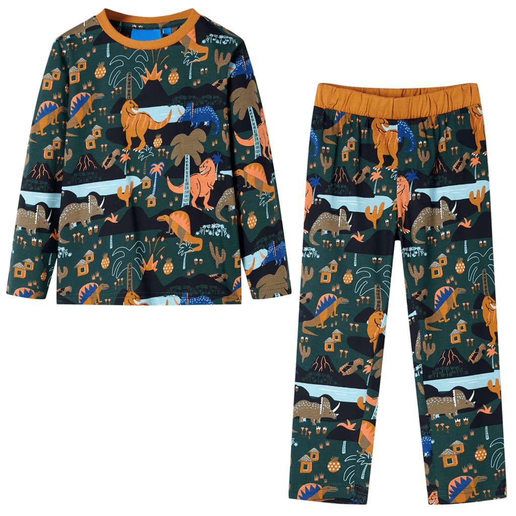 vidaXL Pyjama Kinderpyjama mit Langen Ärmeln Dunkelgrün 92