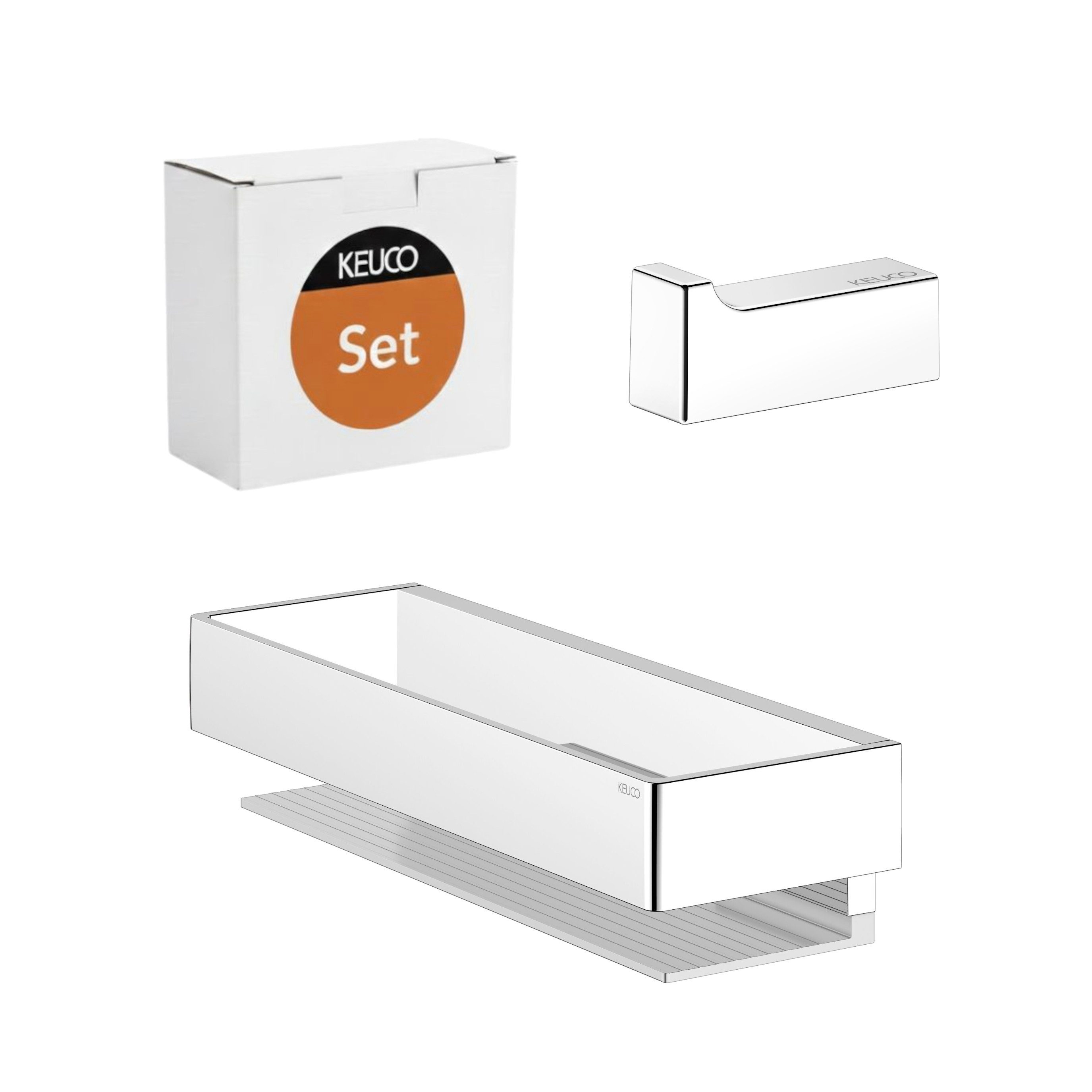 Keuco Badaccessoire-Set Edition 11 aus Duschkorb und Handtuchhaken, 2-tlg., silber-eloxiert/verchromt