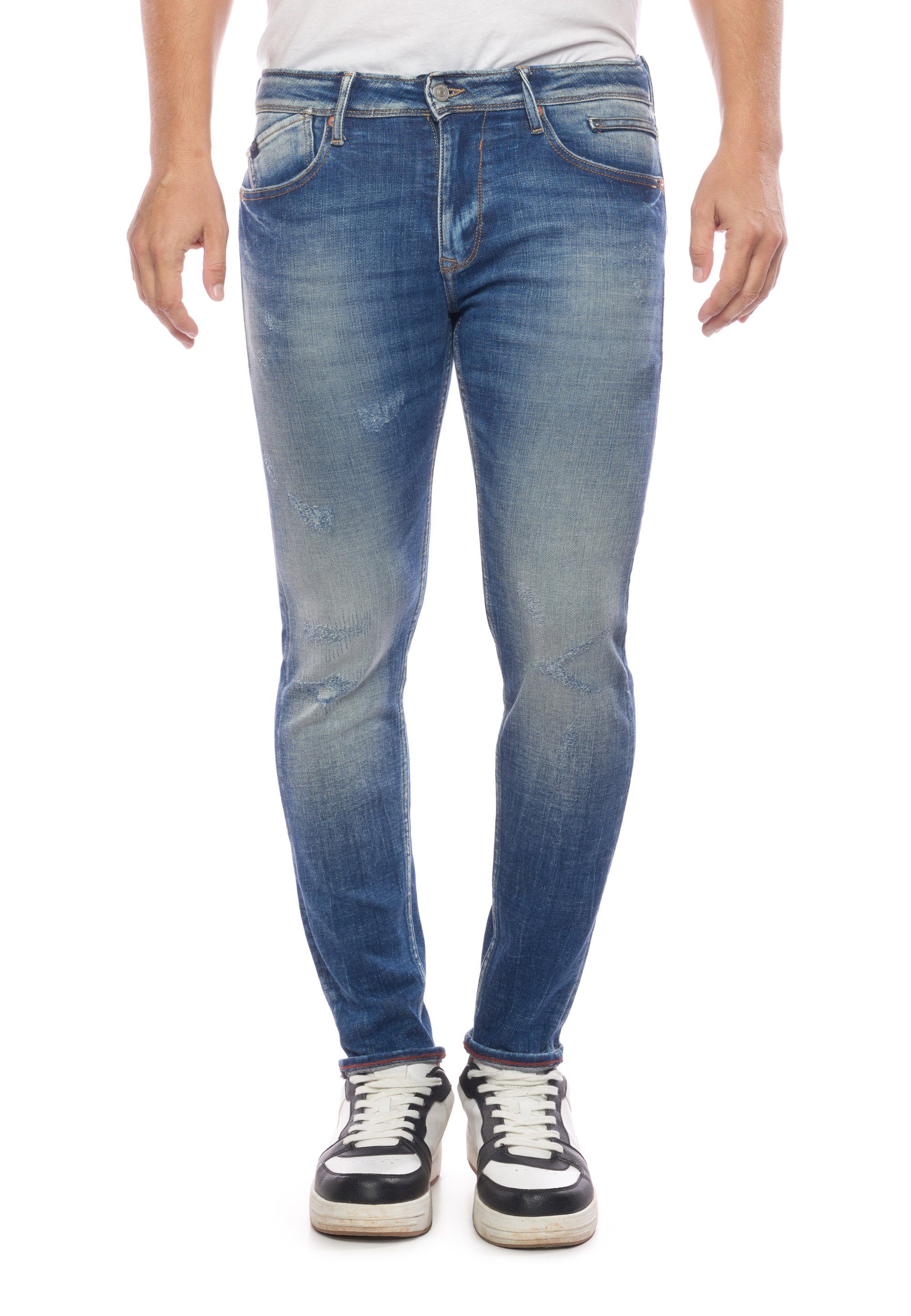 Le Temps Des Cerises Slim-fit-Jeans im lässigen Used-Look blau