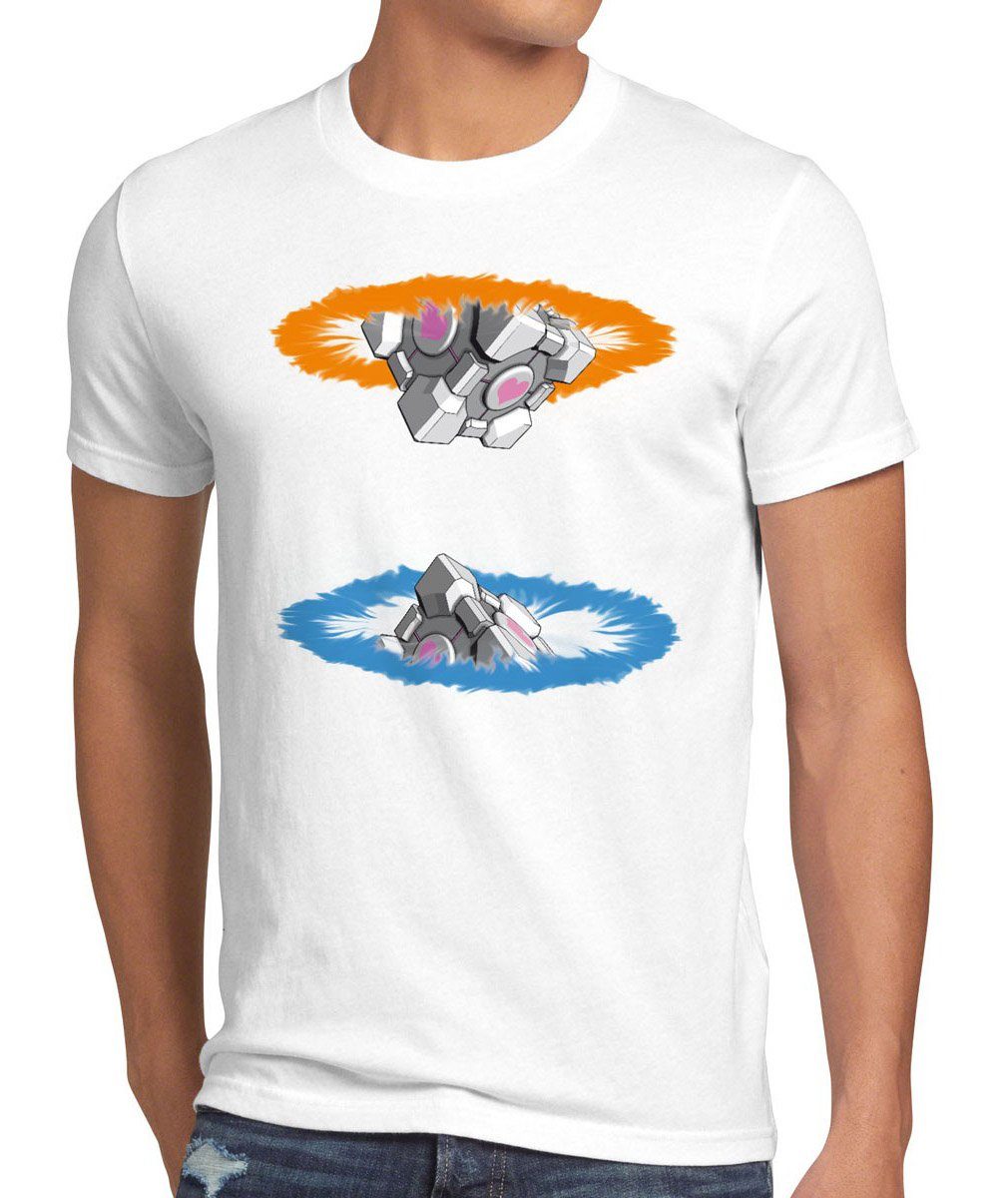 Herren Portal game T-Shirt Gamer Print-Shirt style3 Begleiter Würfel Companion Cube Chell Portale weiß