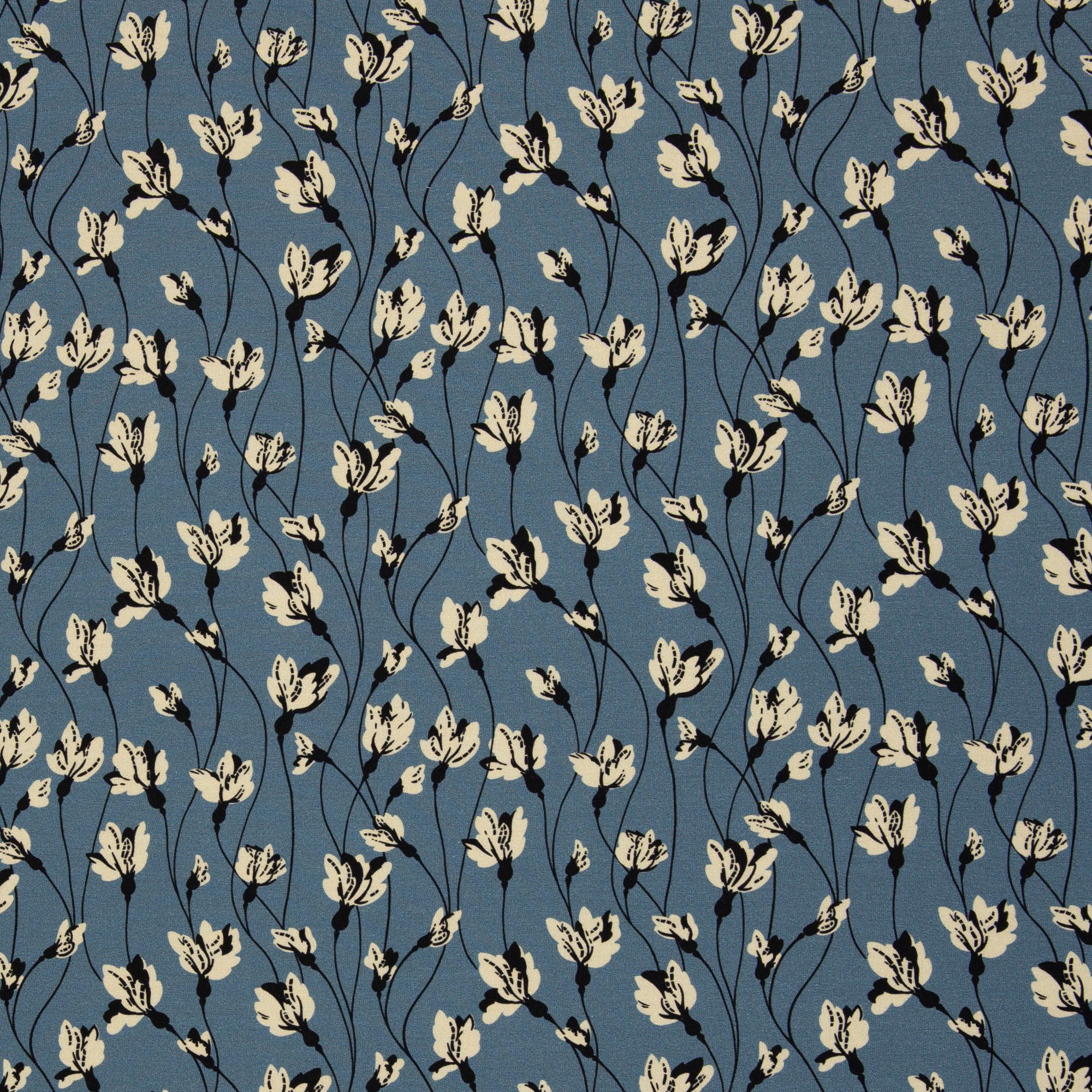 larissastoffe Stoff Jersey Stoff Baumwolljersey Swafing Kalamos Blumen blau, Meterware, 50 cm x 150 cm
