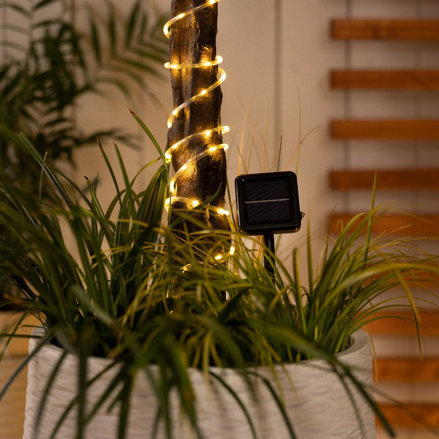 MARELIDA LED-Lichterschlauch LED Solar Lichterschlauch warmweiß Gartenlichterkette Terrasse 9,9m, 200-flammig