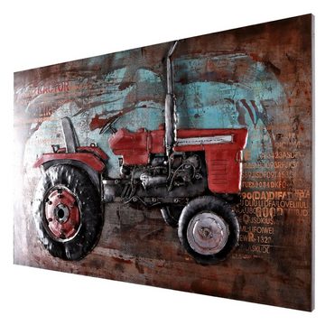 Home4Living Metallbild Wandbild Unikat Relief Landwirtschaft 3D-Optik 120x80cm, Traktor rot, 3D Effekt