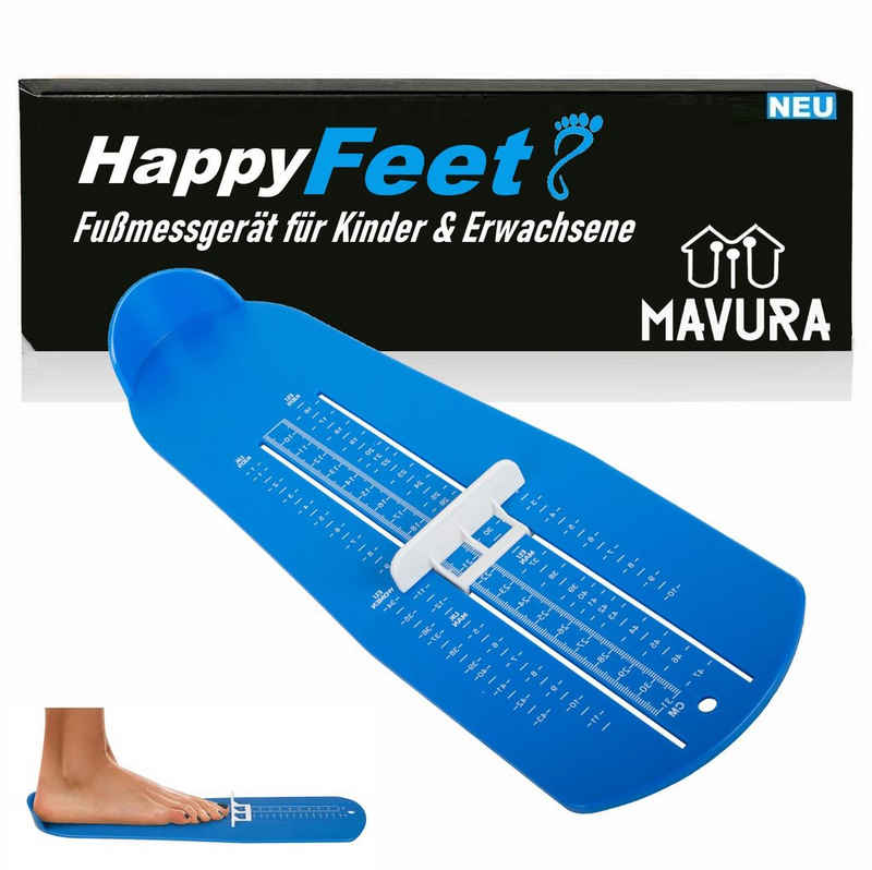 MAVURA Messschieber HappyFeet Fußmessgerät Fußmesser Schuhgrößentabelle, für Kinder & Erwachsene, - Messbereich Schuhgröße 15 bis 48