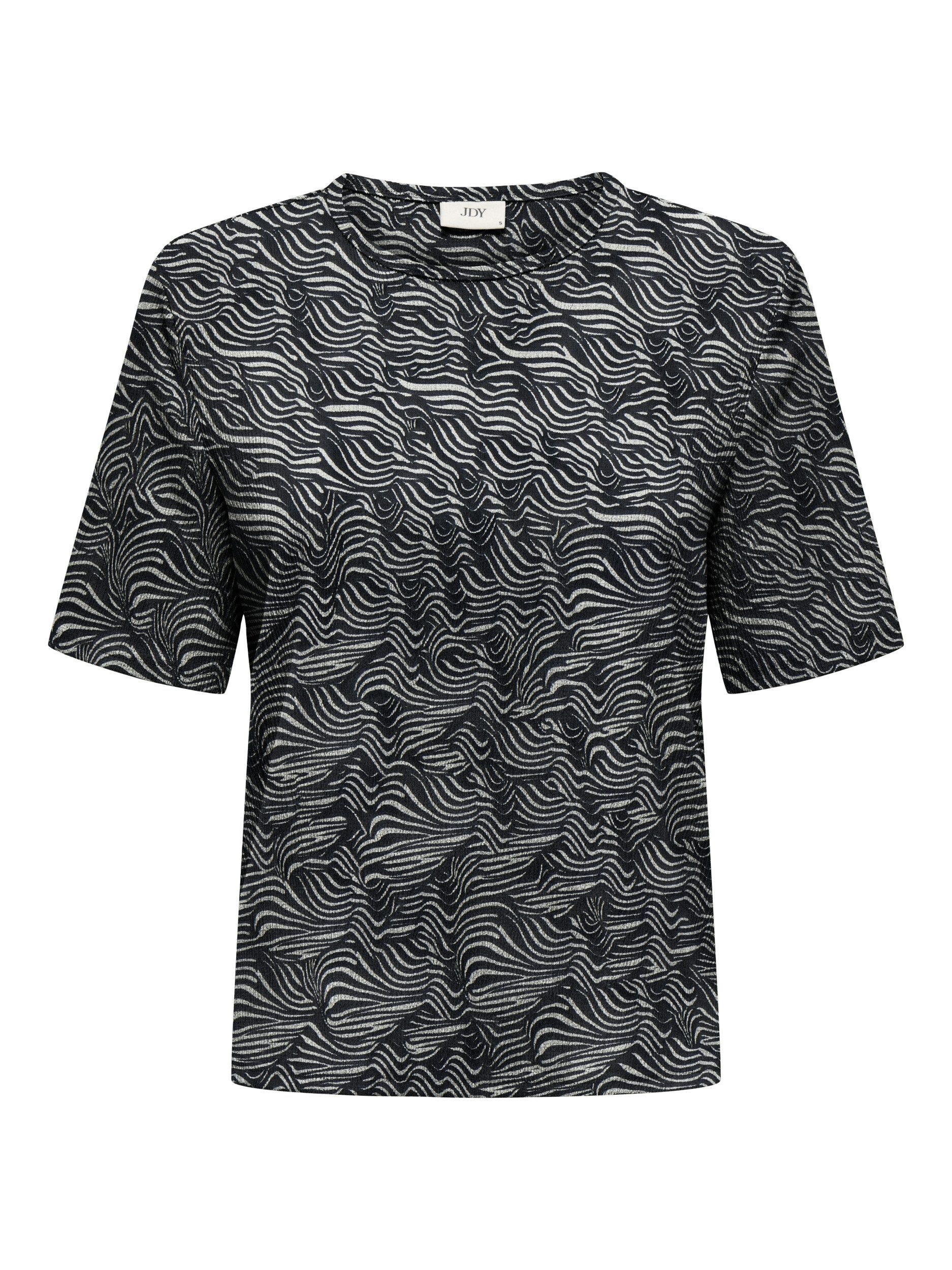 JDY T-Shirt JDYDEBBIE S/S TOP JRS, Black/WHITECAP GRAY GEO