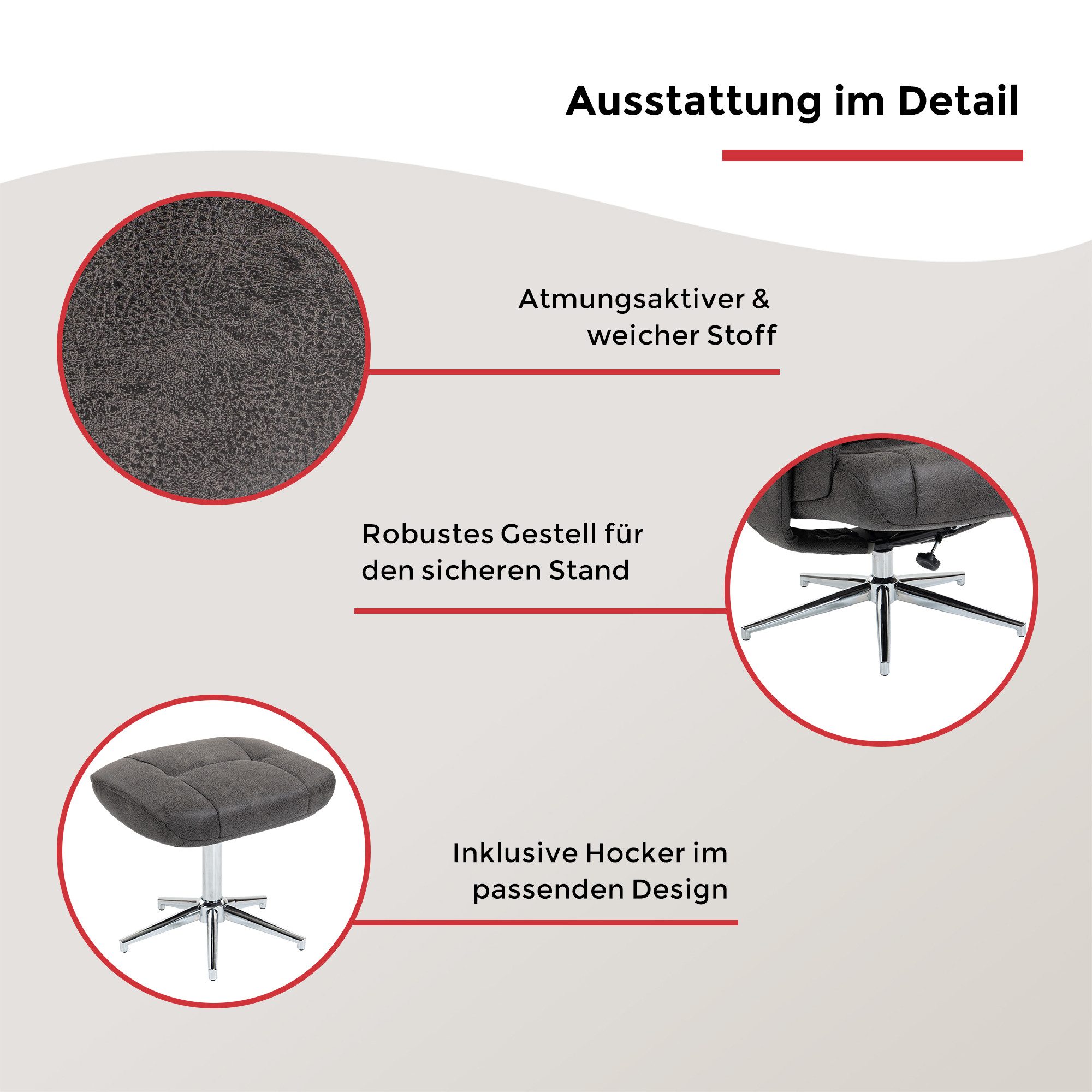 Duo Collection TV-Sessel Burnaby, mit Hocker und Relaxfunktion, 360 Grad drehbar