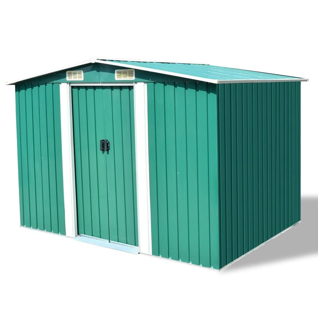 vidaXL Garten-Geräteschrank Geräteschuppen Gerätehaus Metallhaus Gartenschuppen Grün Metall 257 x