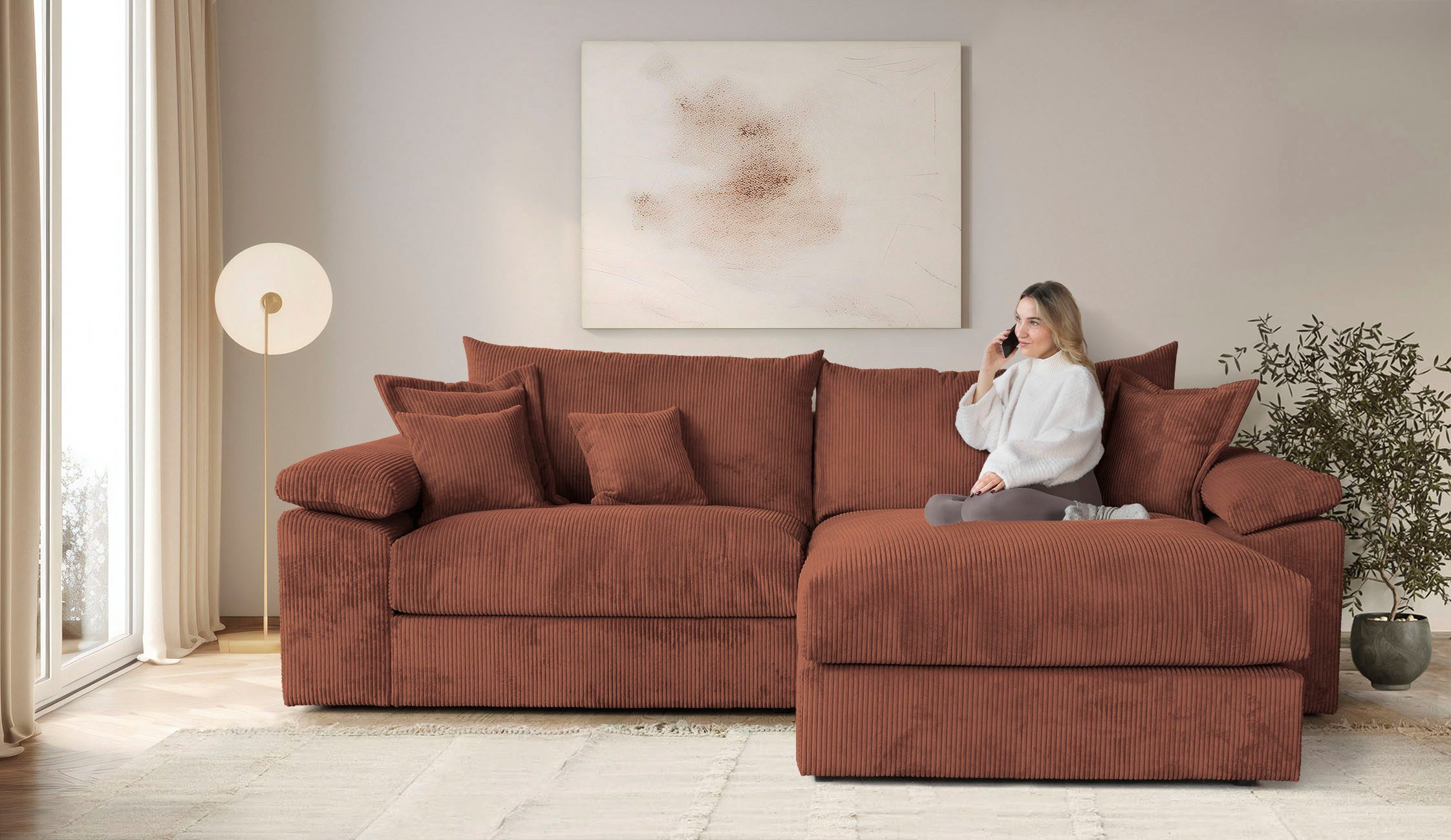 Home affaire Ecksofa Soft&Cosy XXL L-Form, B: 303 cm - OTTO. Verlässliche Qualität., Mega-Sofa, Cord oder Chenille-Struktur, mit Federkern & 4 Zierkissen