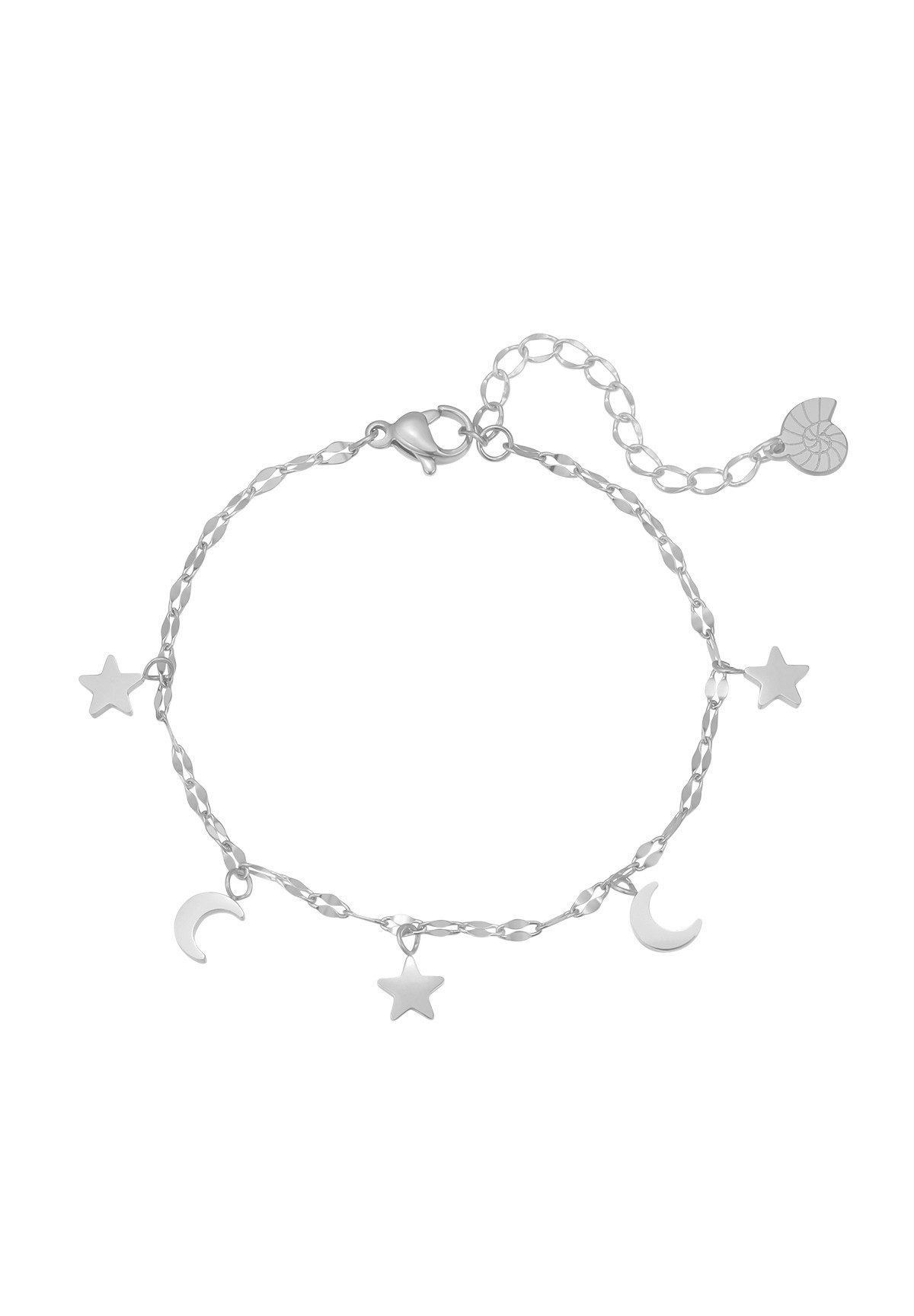 Hey Happiness Gliederarmband Stern Halbmond Anhänger, vergoldet 18K Roségold, Damen Armkette Ankerkette, Strandschmuck