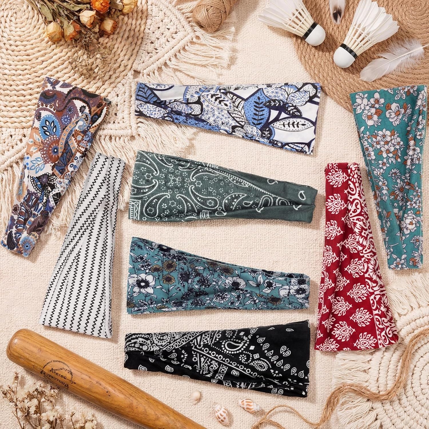 Zaewry Stirnband 8 Stück Haarbänder Damen, Elastisches Stirnband Breites Kopfband Weiches Haarband Mehrfarbig Blumendruck für Lauf Yoga Fitness – Bild 5 von 5