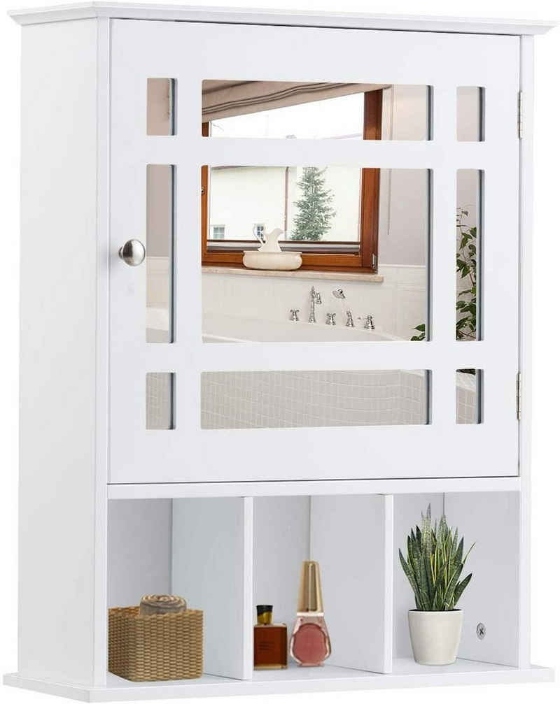 COSTWAY Badezimmerspiegelschrank mit verstellbarem Einlegeboden & 3 Fächern