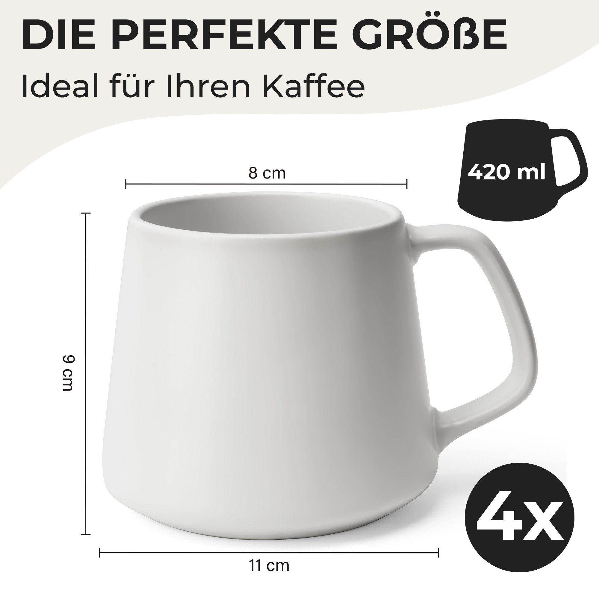 MiaMio Tasse Luxe Kaffeebecher 420 ml Weiß, 4-tlg., Keramik – Bild 2 von 5