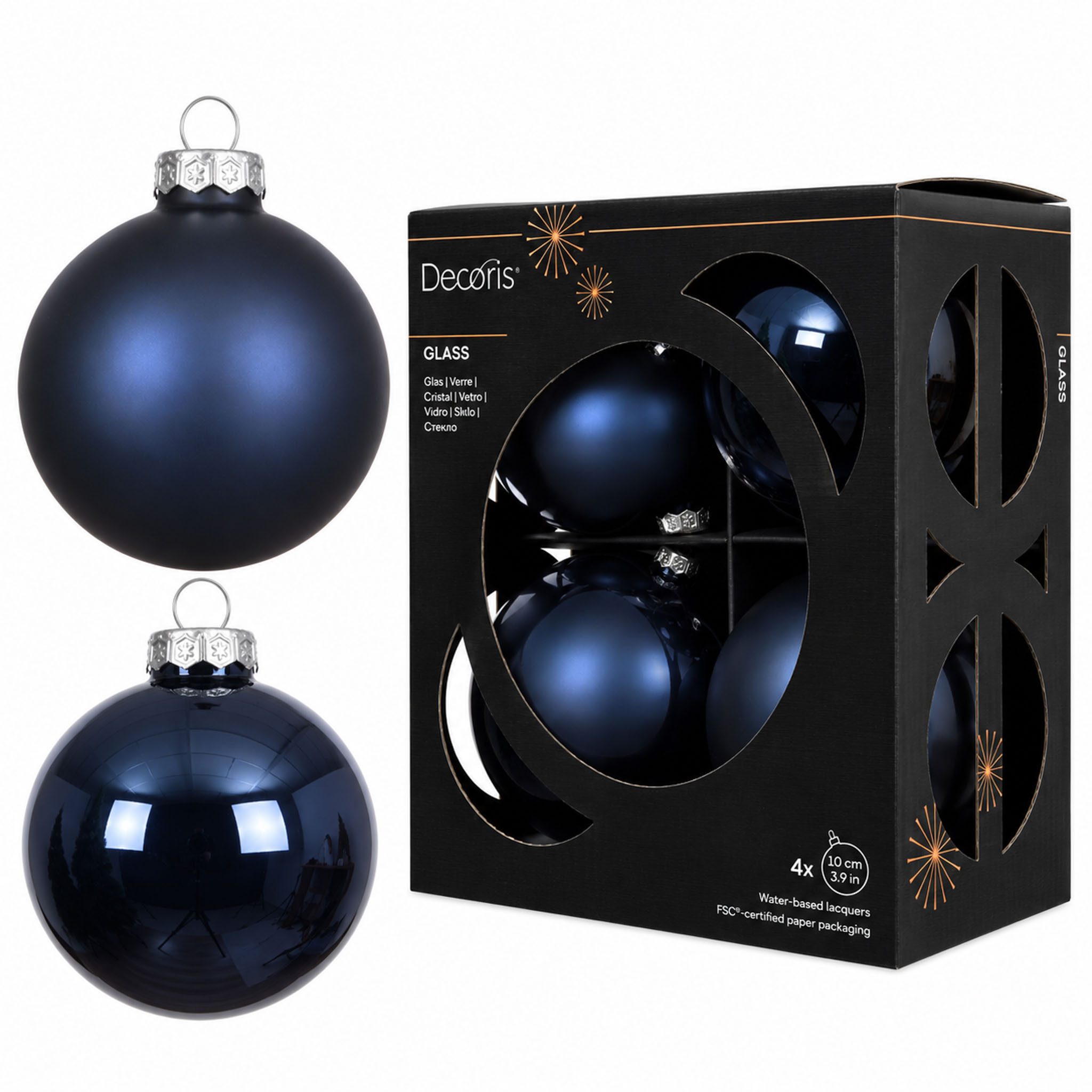 Kaemingk Weihnachtsbaumkugel, Weihnachtskugeln Glas 10cm 4 Stück - Nachtblau