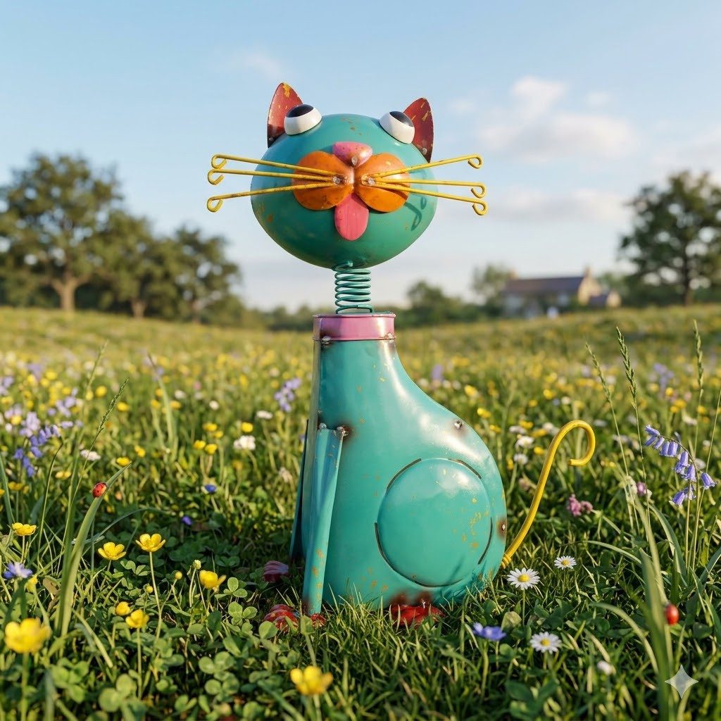 Holzwurm GmbH Dekofigur Katze in türkis (1 St), Dekofigur Katze türkis mit Wackelkopf