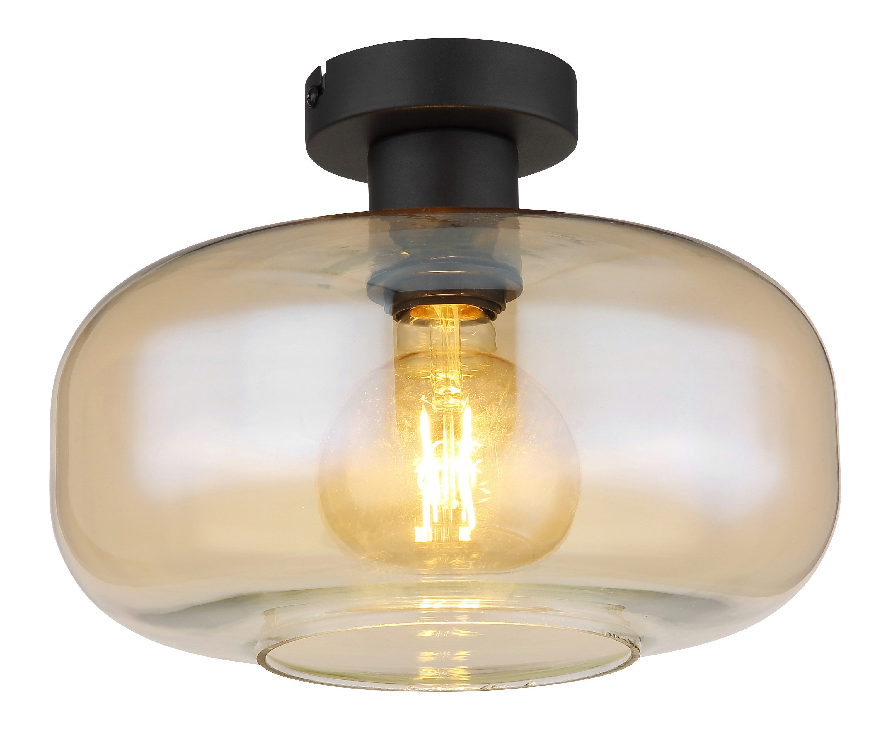 GLOBO LIGHTING Deckenleuchte GIUSEPPE, Leuchtmittel wechselbar, Schwarze Deckenleuchte mit Amber-Glas, E27 1x40W