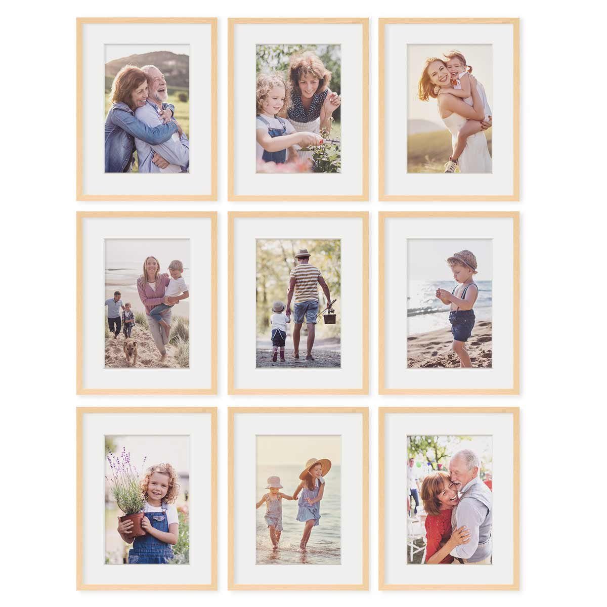 PHOTOLINI Bilderrahmen 9er Set 30x40 cm Modern Schmal mit Passepartout günstig online kaufen