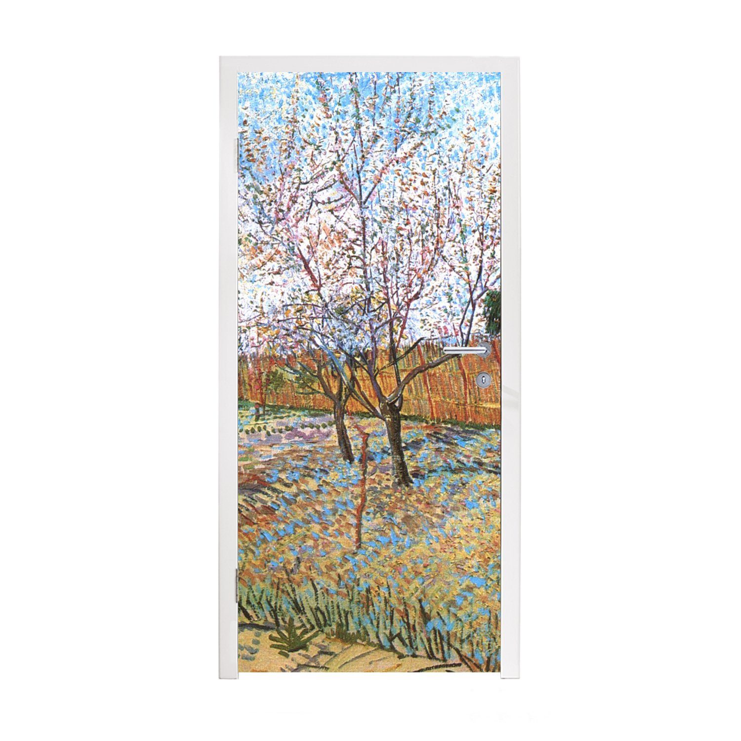 MuchoWow Türtapete Blühender Pfirsichbaum - Vincent van Gogh, Matt, bedruckt, (1 St), Fototapete für Tür, Türaufkleber, 75x205 cm | Türtapeten