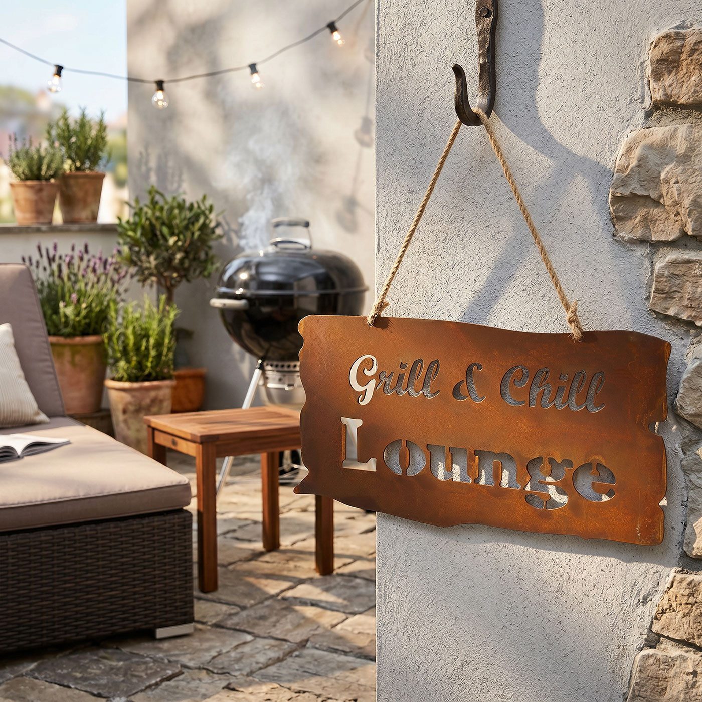 Levandeo® Metallschild Rostschild Grill Lounge Gartenbild Eisen Wandbild Deko Terrasse Balkon – Bild 5 von 5