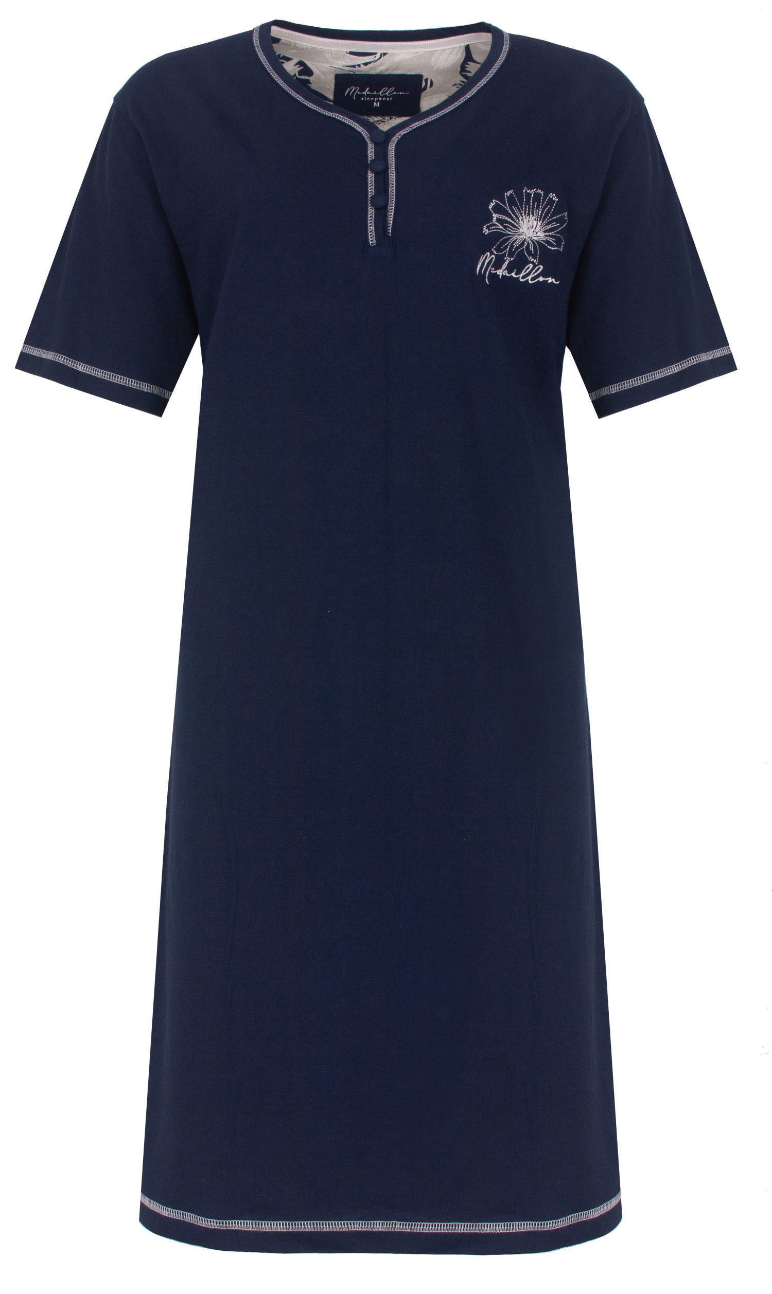 Medaillon Nachthemd Damen Schlafshirt mit kurzem Arm (1-tlg) Baumwolle