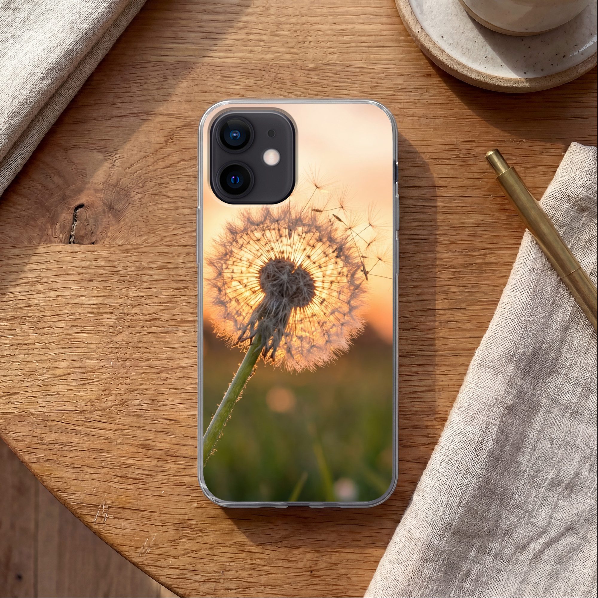 MuchoWow Handyhülle für Apple iPhone 12 Mini Löwenzahn - Sonnenuntergang - Feld, Smartphone-Bumper, Print, Handy Schutzhülle Dünn