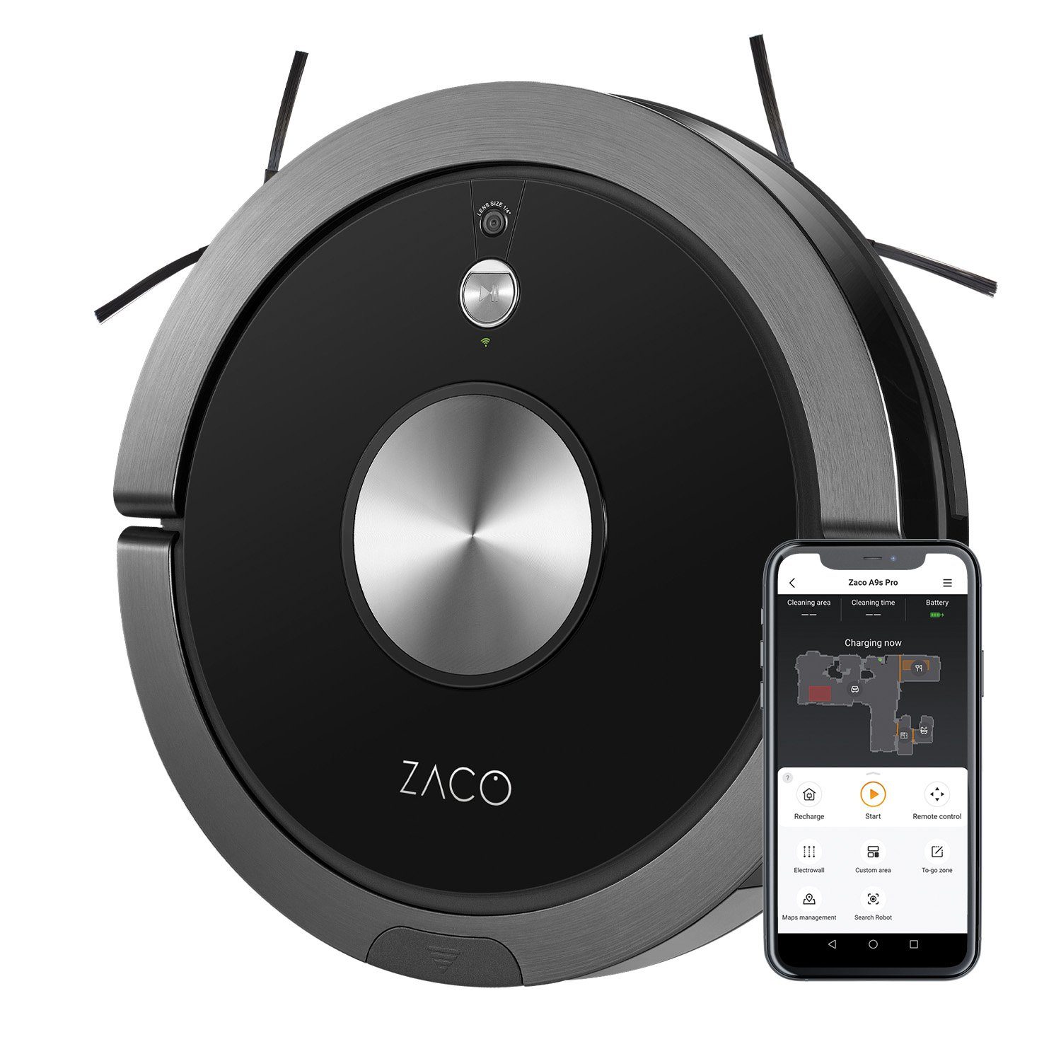 ZACO Nass-Trocken-Saugroboter A9sPro, 22 W, beutellos, mit Wischfunktion, App & Alexa, Mapping, für Haustiere & Allergiker