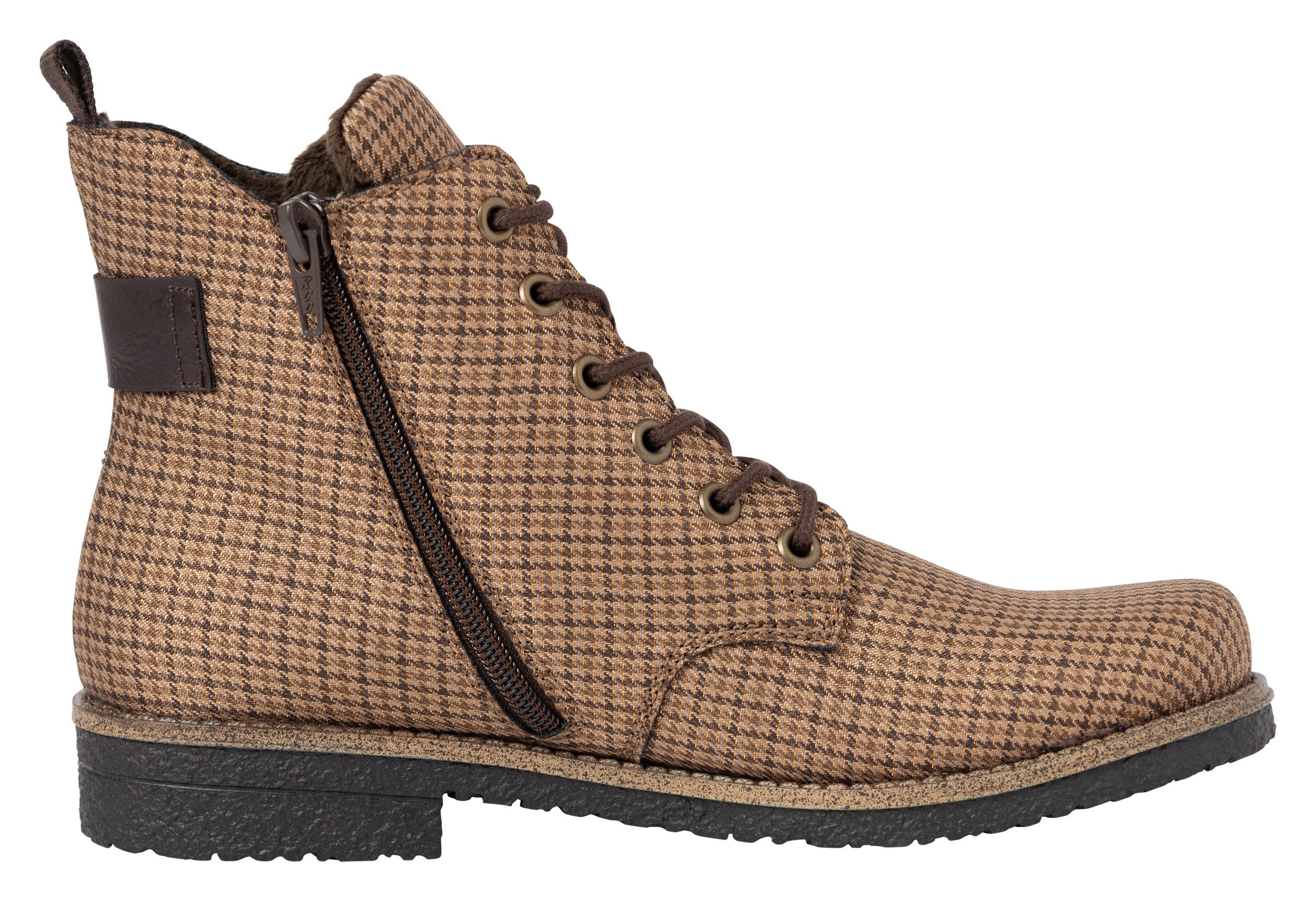 Rieker Schnürboots Schnürstiefelette in Karo-Optik, mit Zierschnalle und Glitzerdetails – Bild 5 von 5
