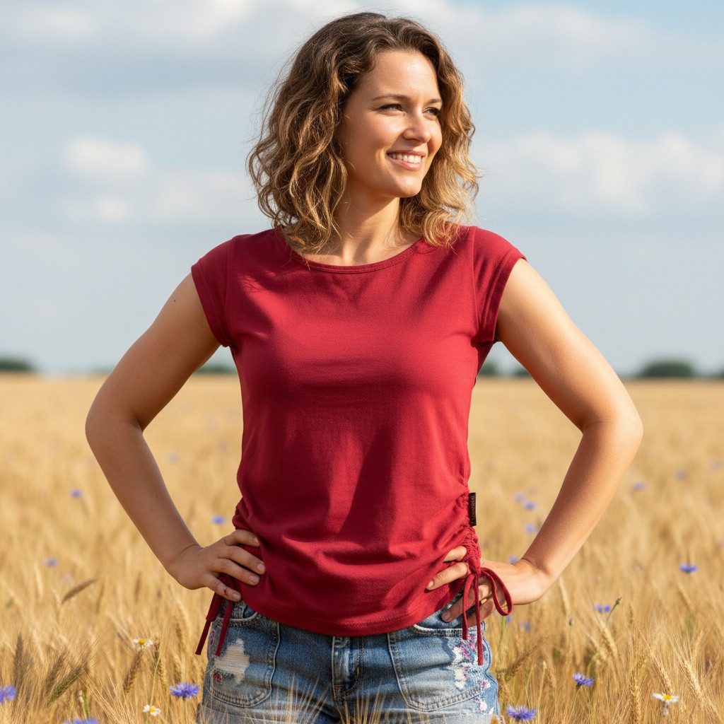 Guru-Shop T-Shirt Yoga T-Shirt aus Bio-Baumwolle - paprika Festival, Ethno günstig online kaufen
