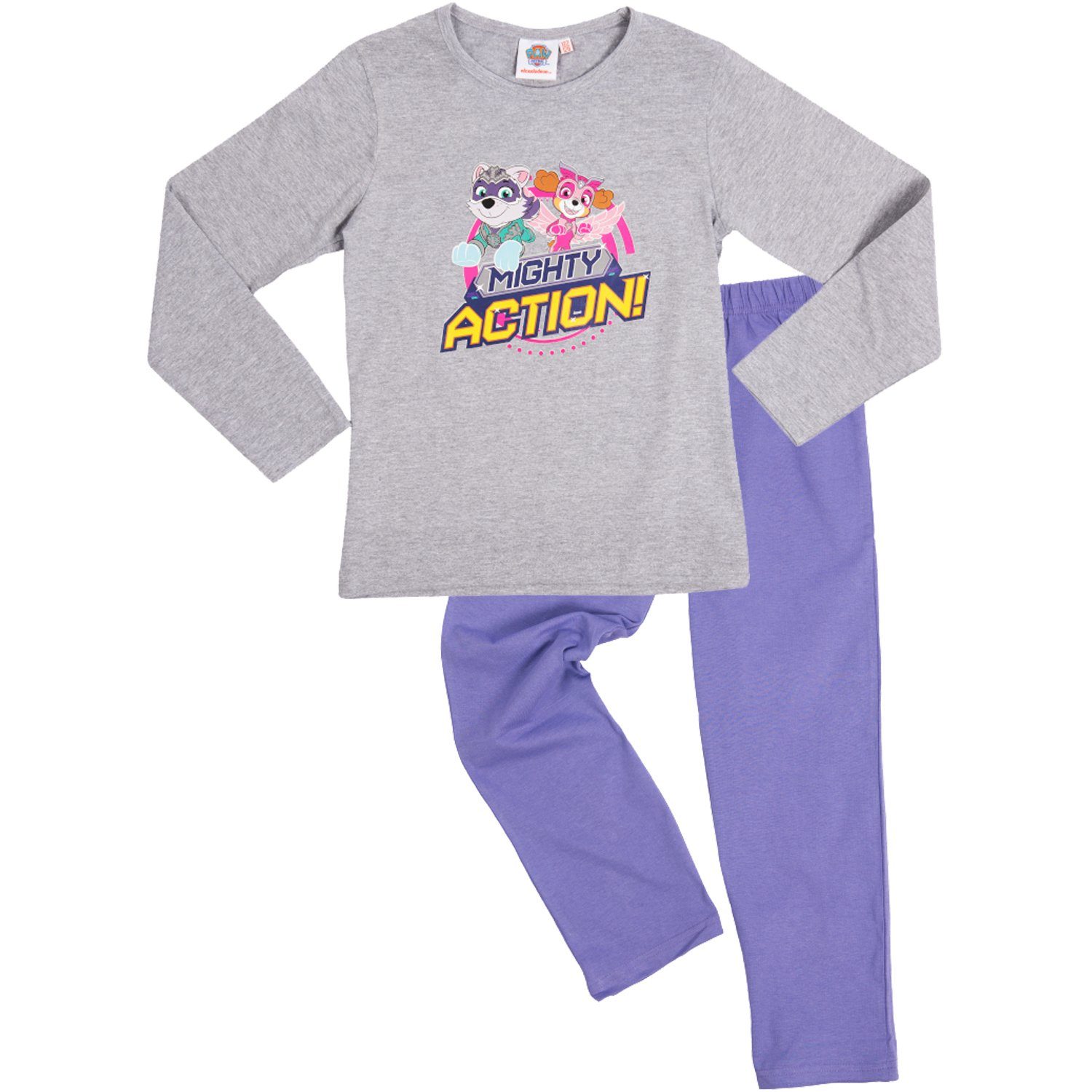 United Labels® Schlafanzug Paw Patrol Schlafanzug für Mädchen Langarm Lila/Grau