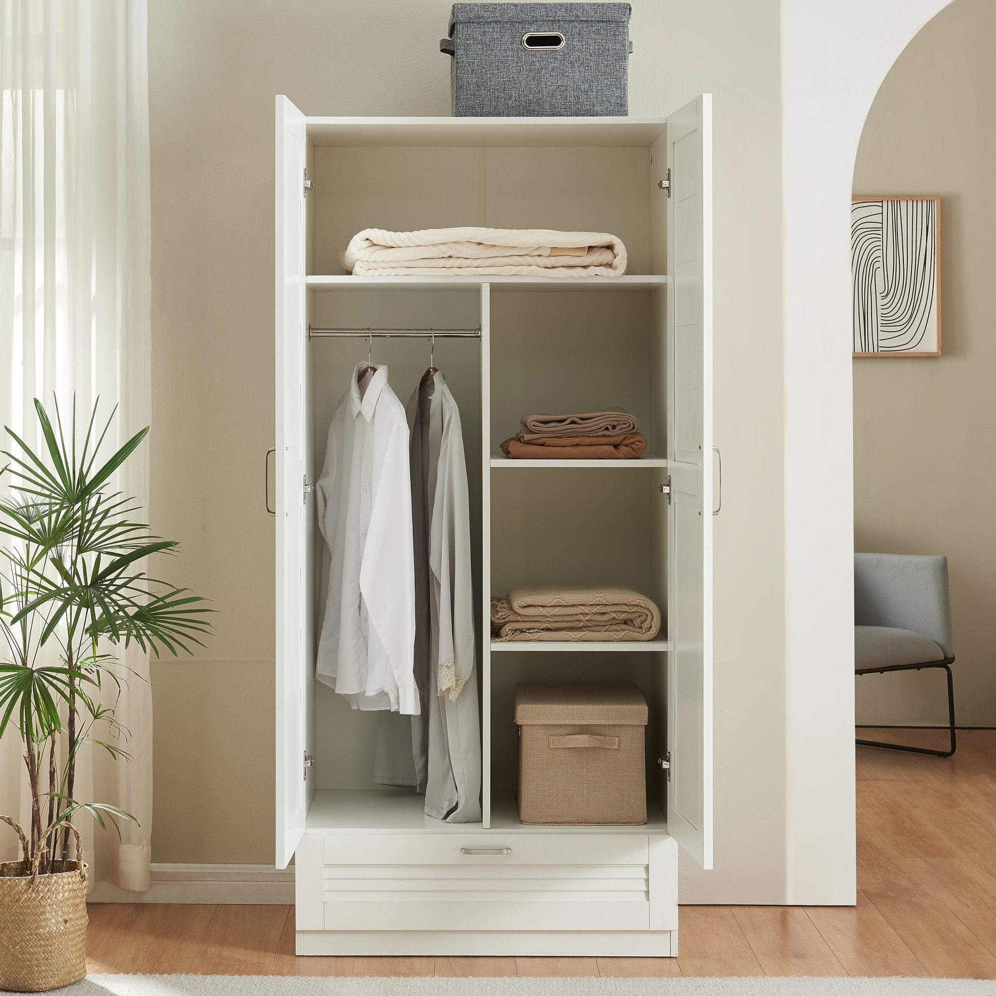 en.casa Kleiderschrank »Finning« 1 Stange, 4 günstig online kaufen
