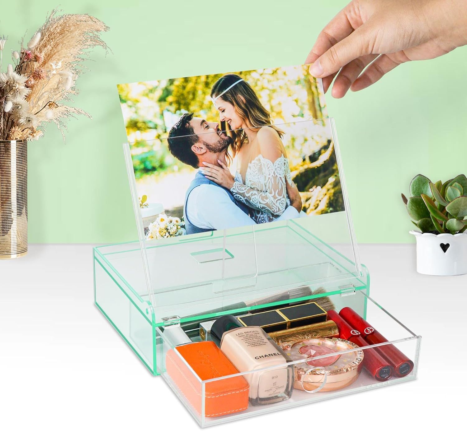 ZEEYUAN Fotobox 13x18 Fotoaufbewahrungsbox Bilderrahmen 2-in-1 Transparent (Fotorahmen und Aufbewahrungsbox in einem, Fotorahmen und Aufbewahrungsbox in einem), 2-in-1 Design, transparentes Acryl