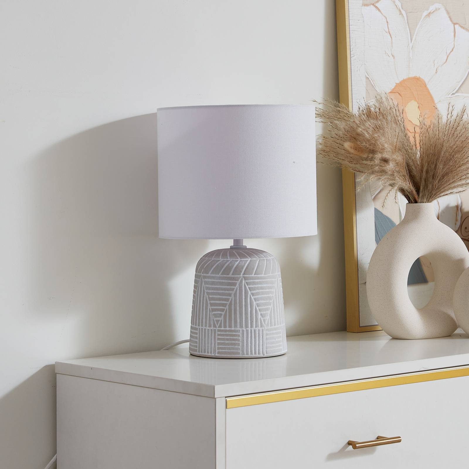 Lindby Tischleuchte Thalassia, Keramik Weiß IP20, 1 x 15 W LED