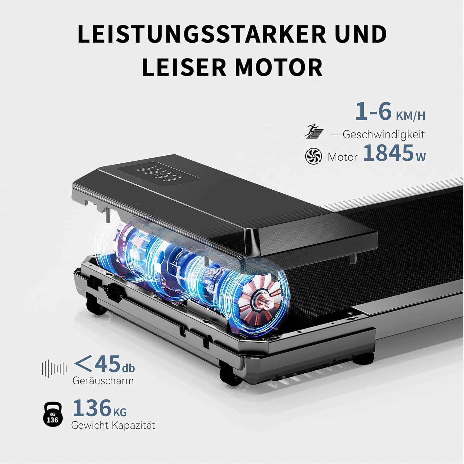 Athlix Laufband Laufband für Zuhause mit App und Fernbedienung, Walking Pad, 1-6 km/h, mit App, max 136KG, unter 45dB