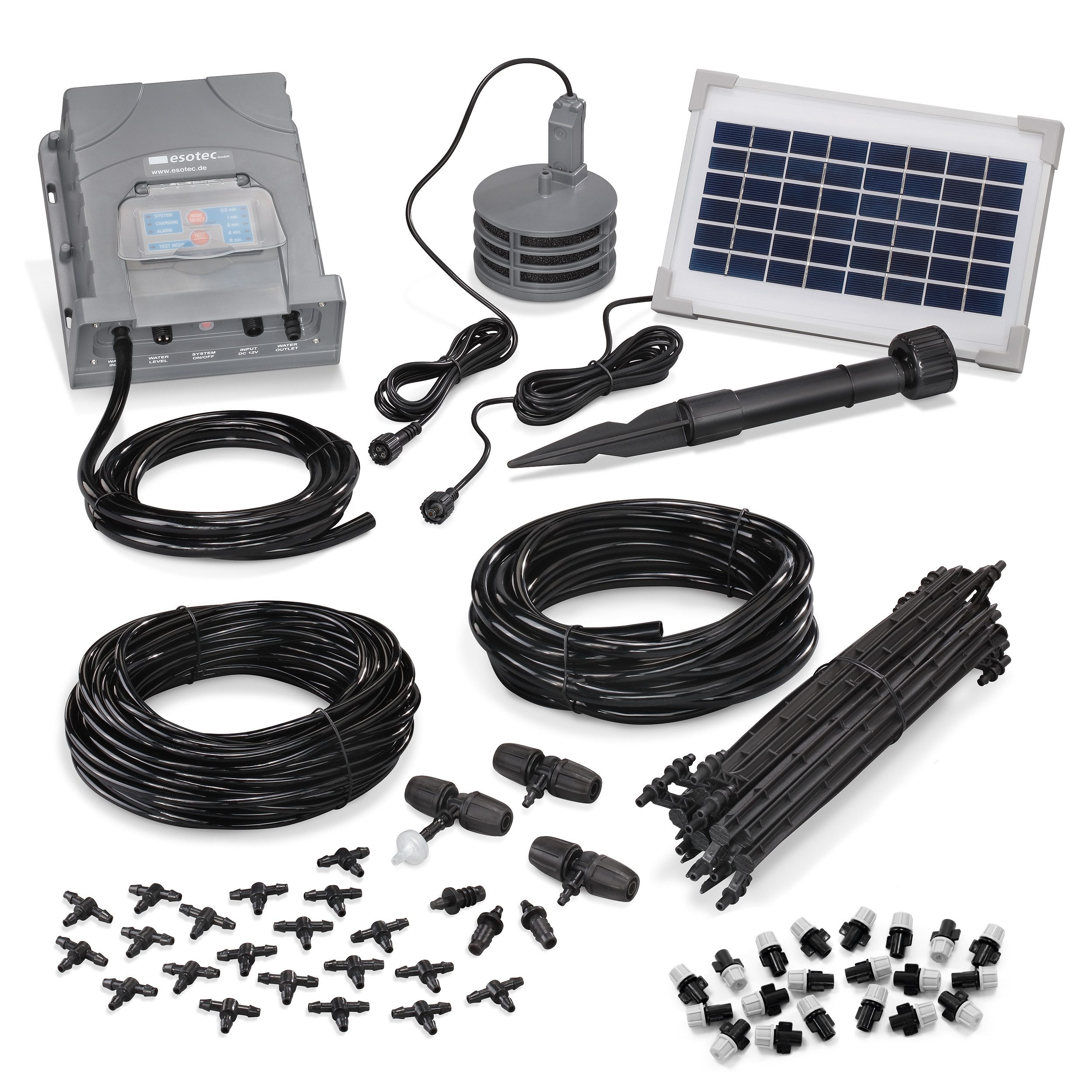 esotec Bewässerungssystem Solar Bewässerungsset WaterSpray Professional mit 20 Sprühdüsen 101122, (Komplettset), Sprühnebel Bewässerungssystem