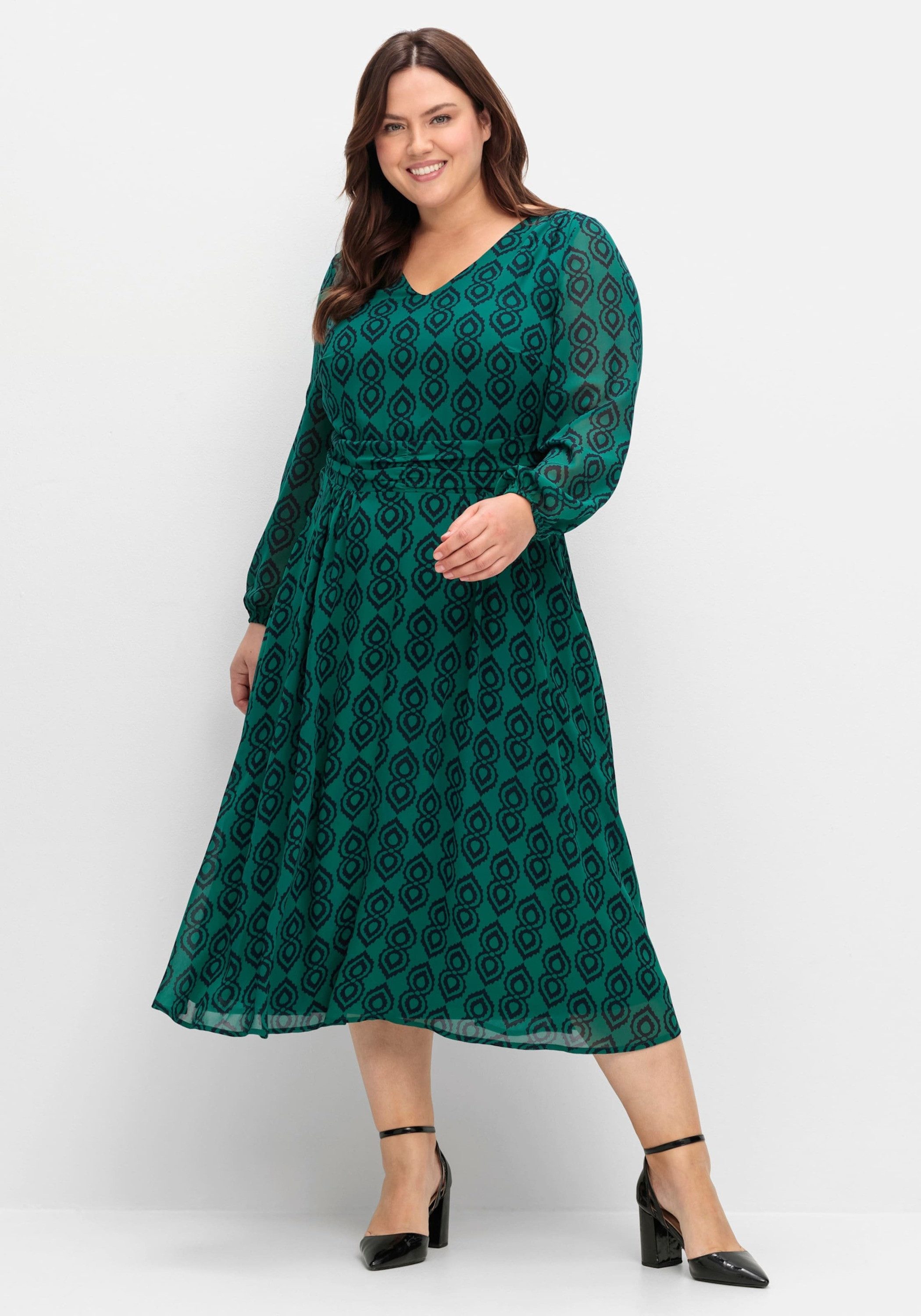 sheego by Joe Browns Etuikleid Chiffonkleid Langarm mit grafischem Muster, günstig online kaufen