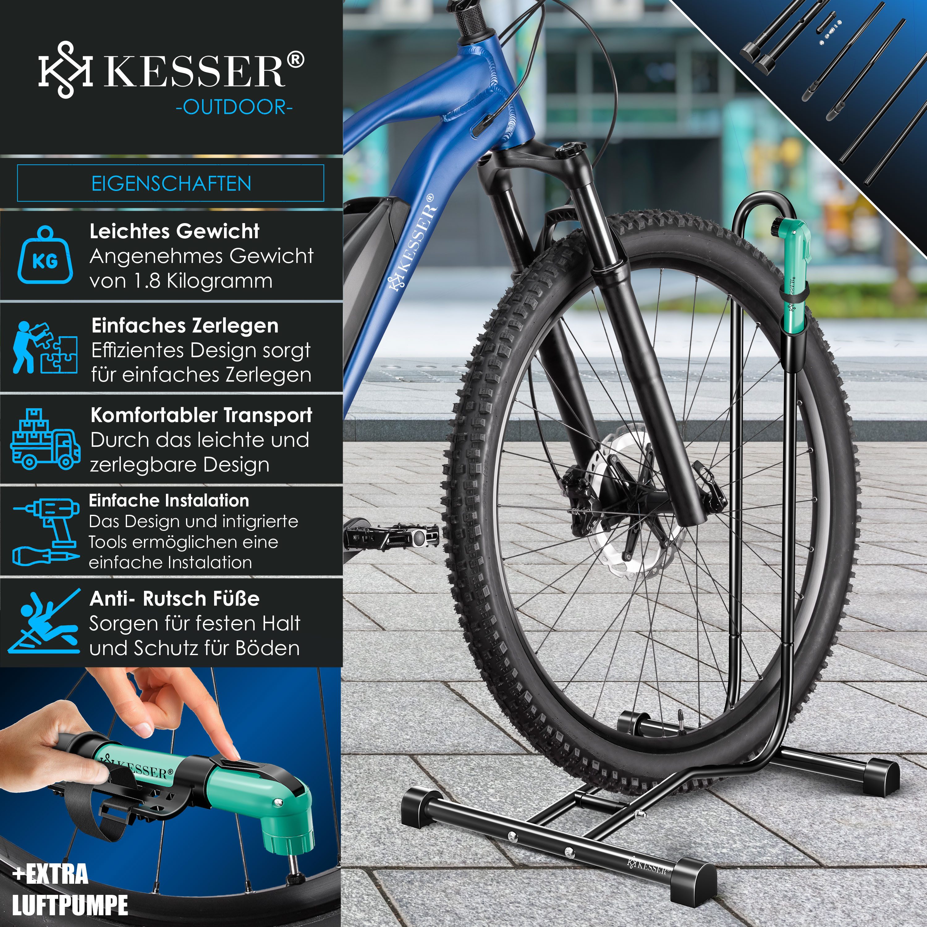 KESSER Fahrradständer, Fahrradständer für Mountainbike, E-Bike, Citybike, Rennrad, MTB