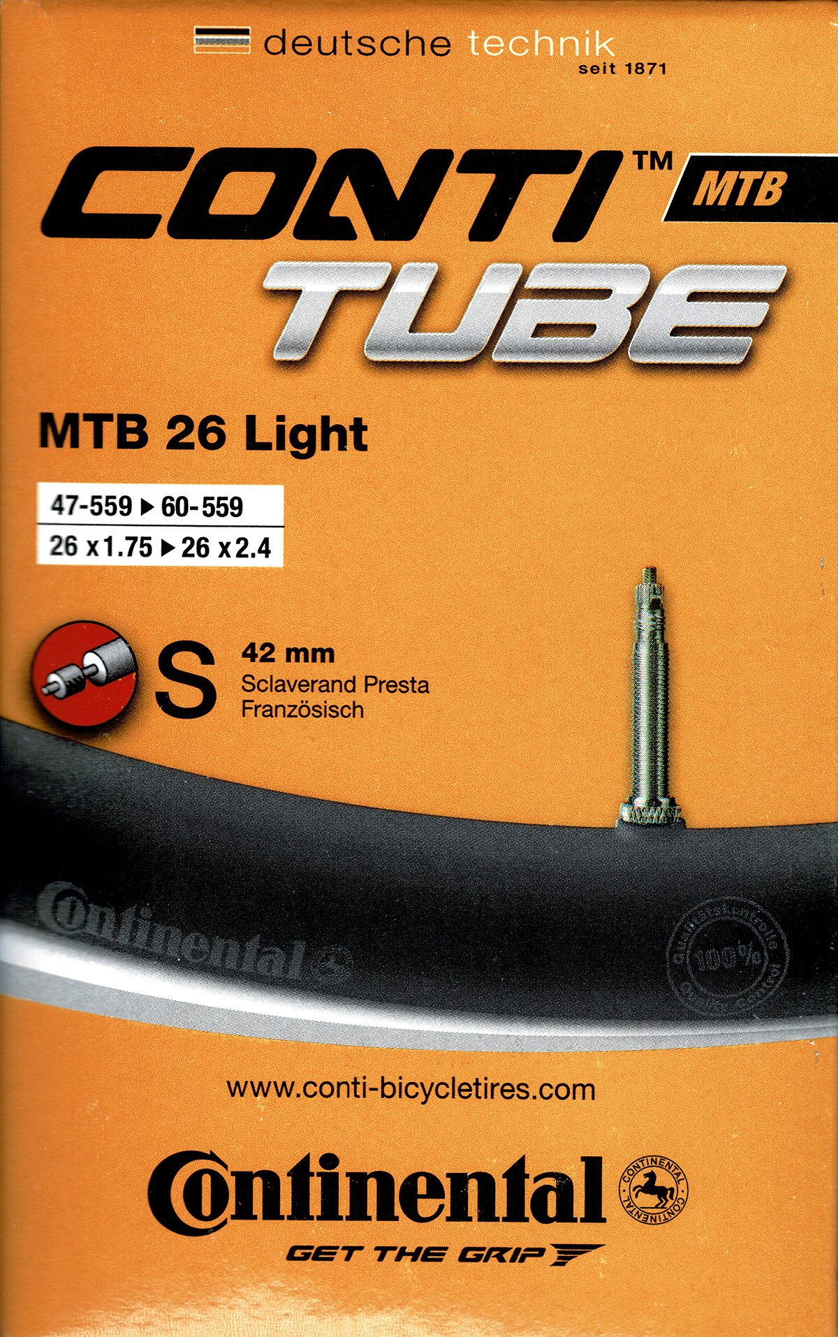 Fahrradschlauch Continental MTB 26 Light Schlauch 26 Zoll SV (47/62-559) SV 42mm