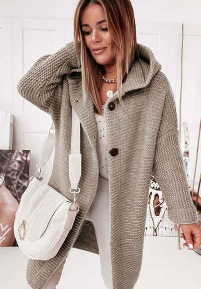 FIDDY Cardigan Strickjacke Kapuze eleganter lockerer Pendler-Cardigan Damenpullover