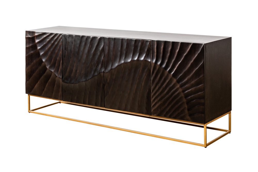riess-ambiente Sideboard SCORPION 180cm schwarz / gold · Anrichte aus Mango-Massivholz, Metall-Gestell · Kommode mit 4 Fächern · 3D Schnitzereien · Wohnzimmer