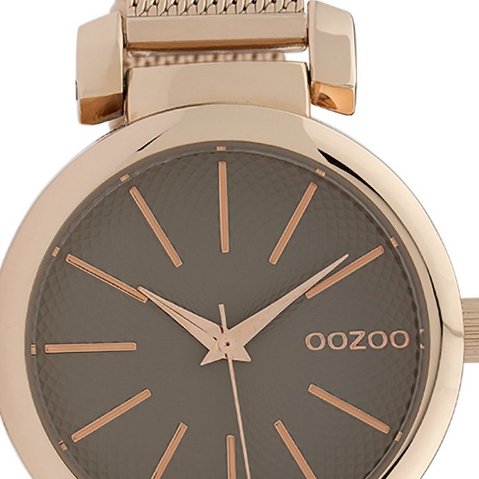 OOZOO Quarzuhr Oozoo Damen Armbanduhr Timepieces Analog, Damenuhr rund,  mittel (ca. 36mm) Metallarmband, Fashion-Style, stufenlos verstellbarer  Schiebeverschluss