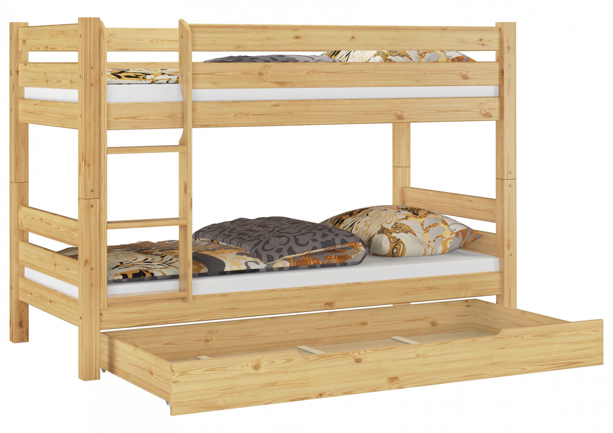 ERST-HOLZ Etagenbett Hochbett 90x200 Kiefer massiv mit Rollrosten und Bettkasten