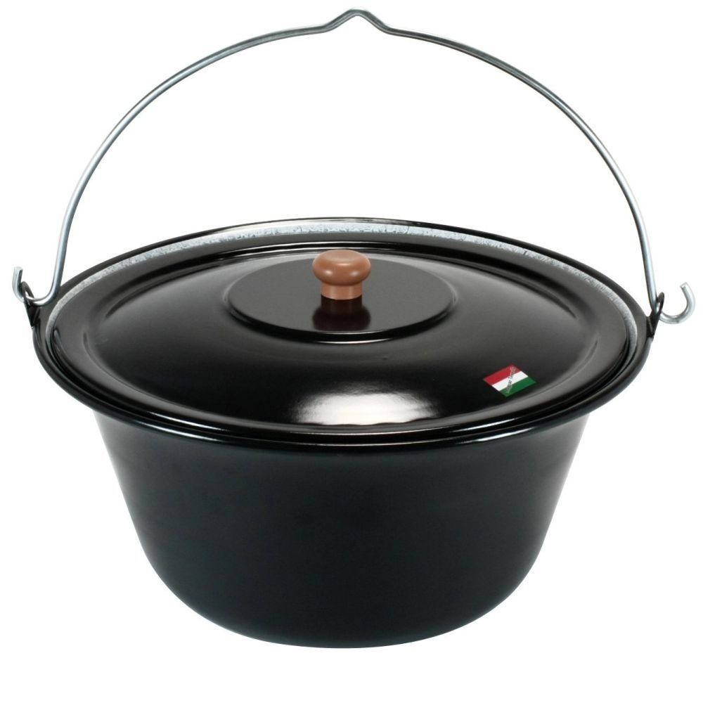Grillplanet Holzkohlegrill Gulaschkessel 15 Liter Emaille mit Deckel, Set
