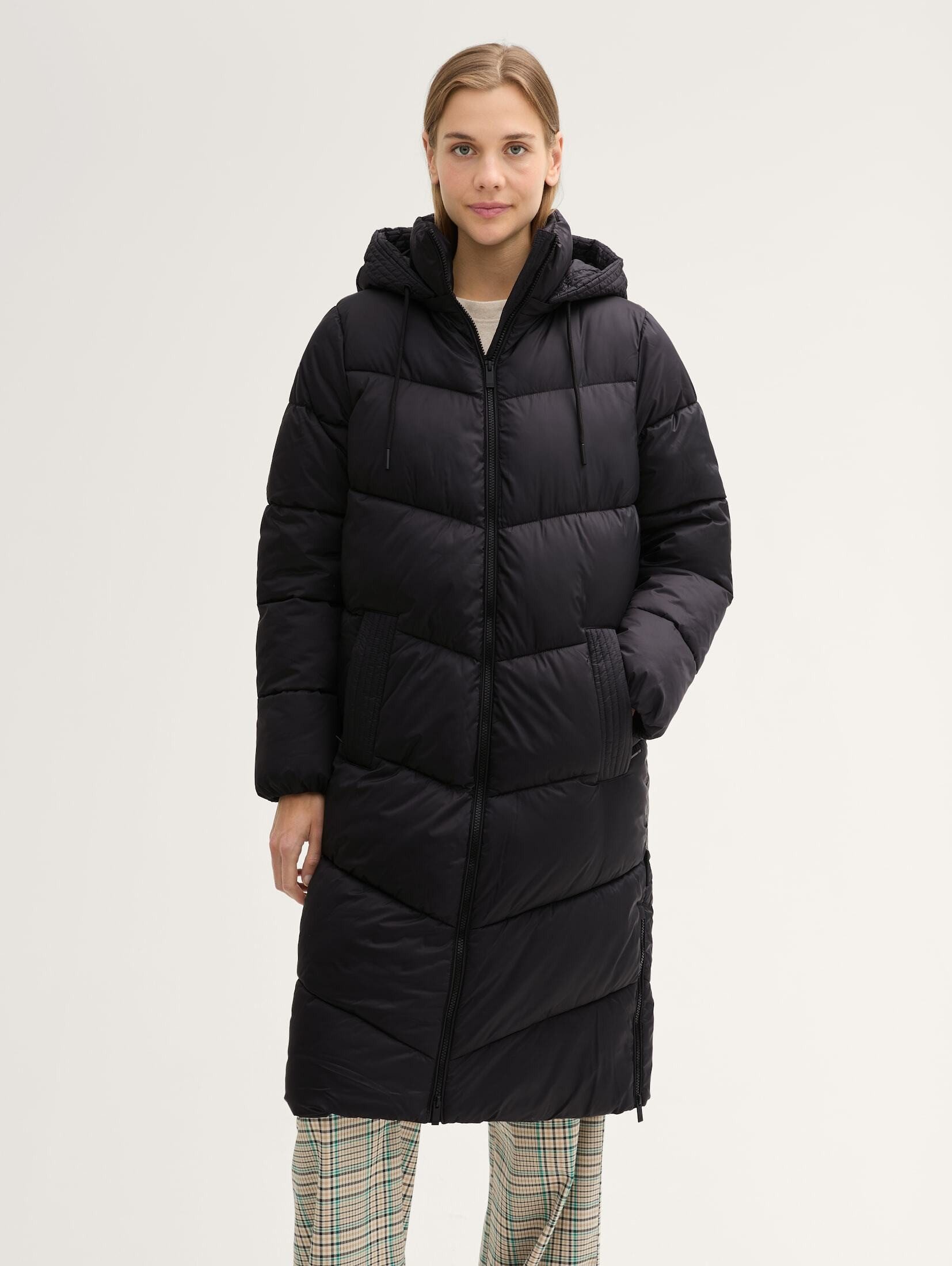 TOM TAILOR Denim Steppmantel Puffermantel mit abnehmbarer Kapuze mit Innentasche