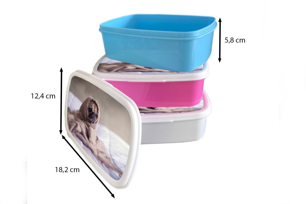 - Hund rosa - Kunststoff, für Lunchbox Snackbox, Decke Brotbox Mädchen, (2-tlg), MuchoWow Kunststoff Bett, Brotdose Erwachsene, Kinder,